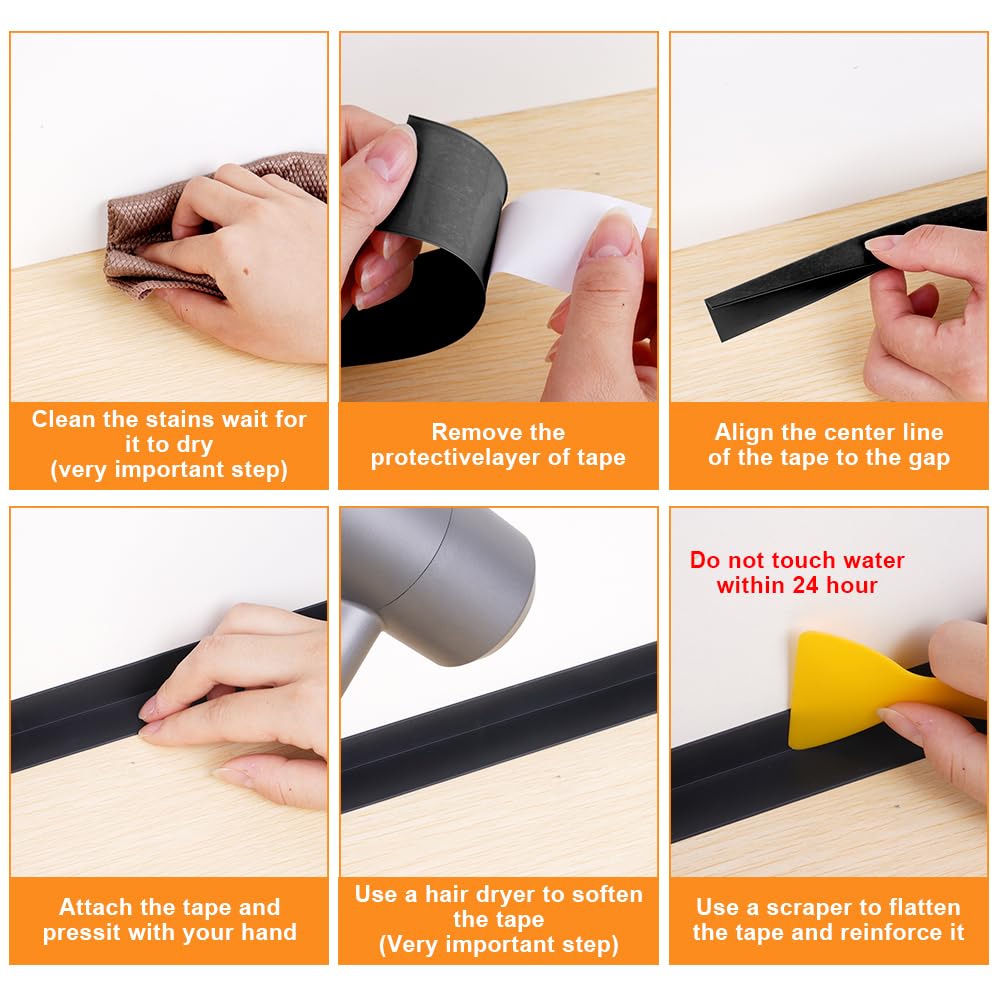 Detalle 2 de Flintronic Bath Sealant Strip 5M Self-Adhesive PVC Tape (Black, 19 x 19mm) for Bathroom, Kitchen and More