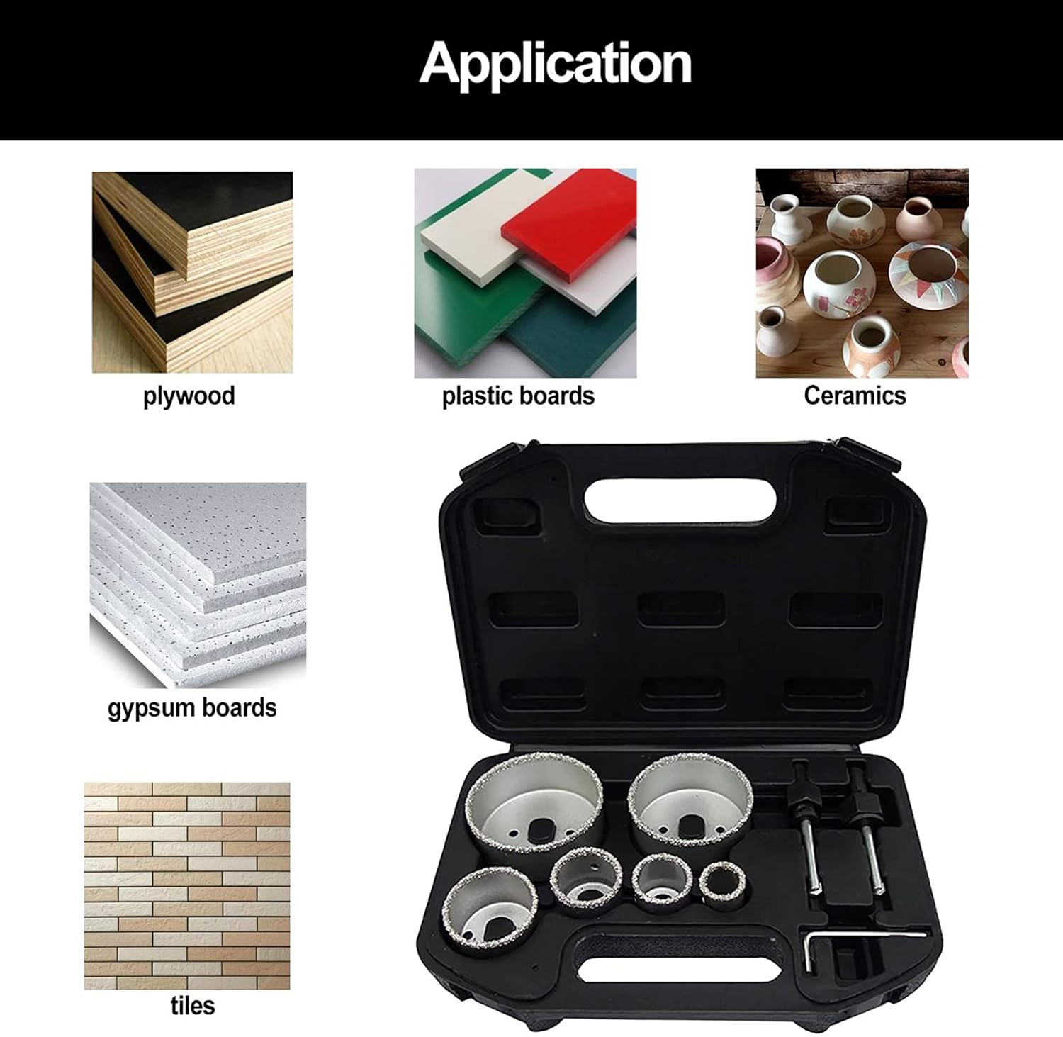 Detalle de NORTOOLS Diamond Hole Saw Set – 9pcs Carbide Grit Edged Holesaws for Tile, Stone & Ceramic Drilling