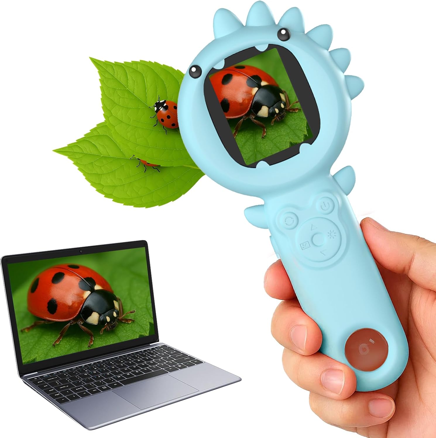 PHNIXGAM Kinder-Mikroskop (Mini Handheld) mit 2-Zoll-IPS-Display, 1080P & 500-facher Vergrößerung für Kinder ab 3 Jahren (Blau)
