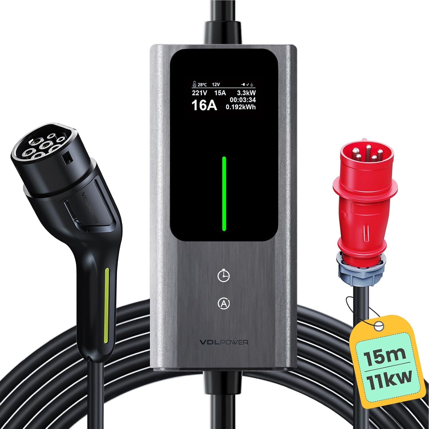 Detalle de Mobile Wallbox 11kW – 3‑Phasig, 15 m Kabel, einstellbarer Ladestrom 6–16 A