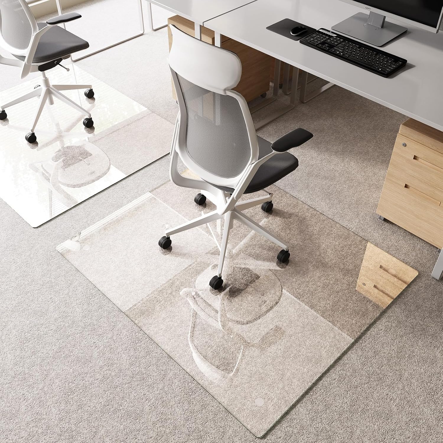 Thumbnail 6 de InfiniGlass GlassMat-FY4655-5 Tempered Glass Chair Mat, 48" x 40", Clear