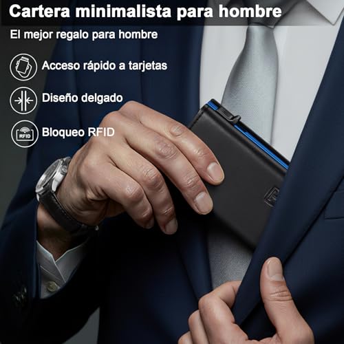 Detalle de TENBST Cartera Tarjetero con Bloqueo RFID, delgada y con cierre magnético