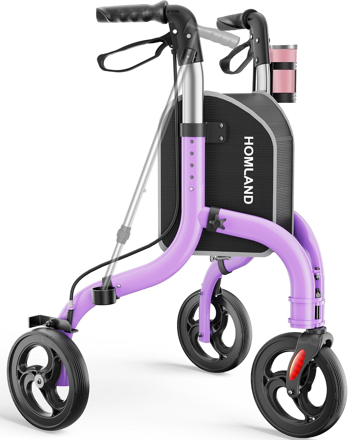 Detalle de HOMLAND Foldable 3 Wheel Walker for Seniors with Cane & Cup Holder — Lightweight 10.4 lbs, Lavender