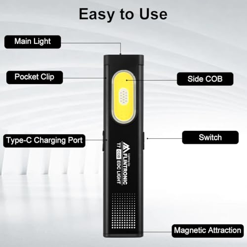 Detalle 2 de Flintronic Linterna LED Recargable con Base Magnética y Clip – 450 Lúmenes