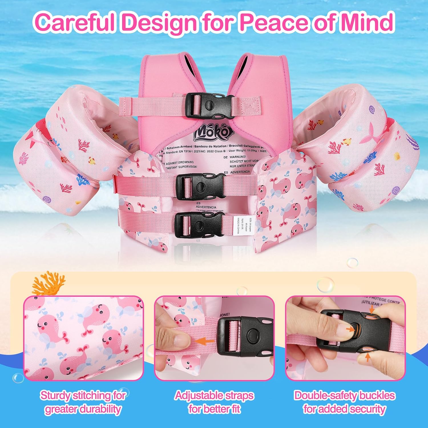 Thumbnail 1 de MoKo Kleinkind Schwimmflügel für Jungen & Mädchen mit Schwimmweste, Schultergurte und Pfeife