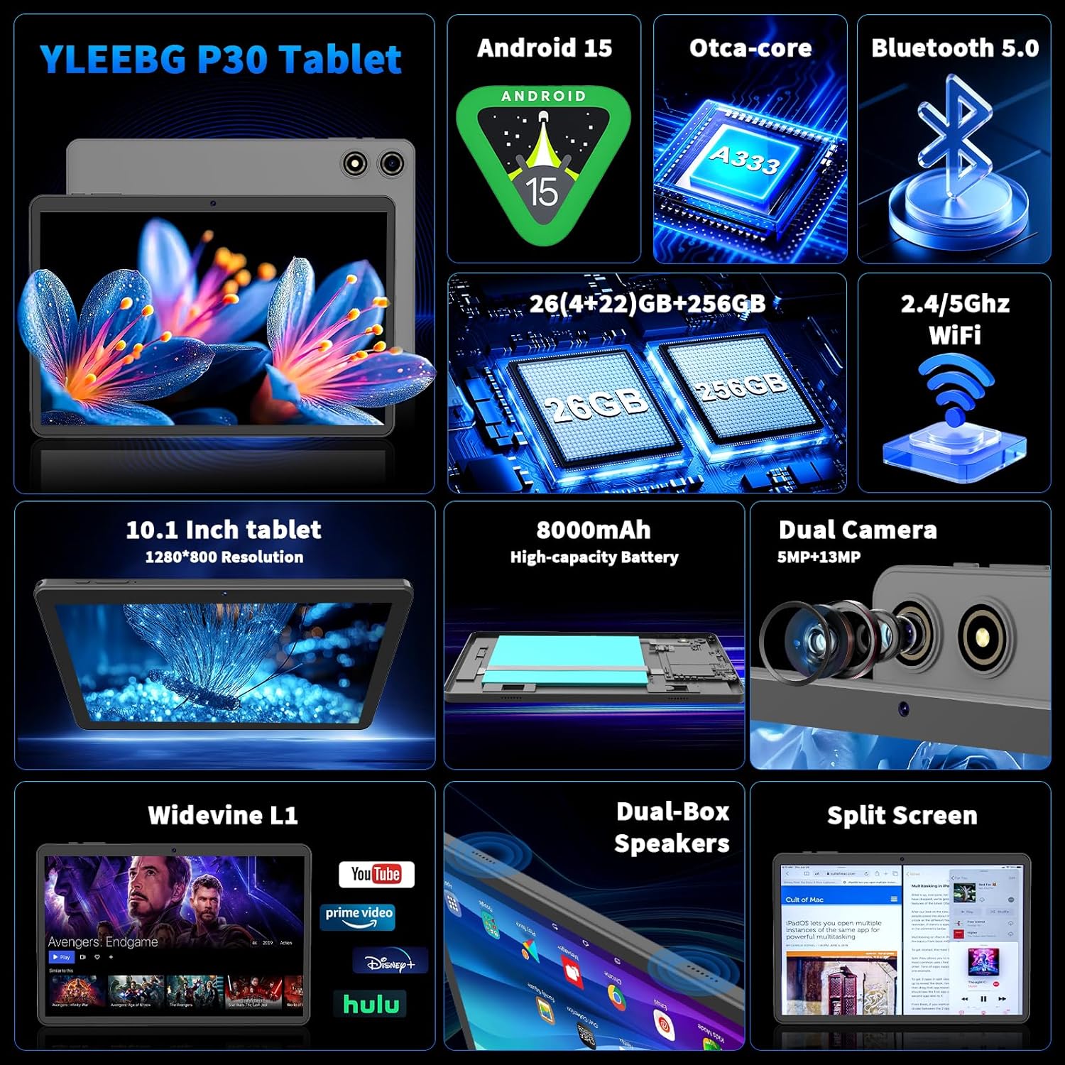 Thumbnail 2 de 2026 10 Inch Android 15 Tablet with Keyboard, Gemini AI, 26GB RAM, 256GB + 2TB Expand, 8000mAh — 2-in-1 Bundle