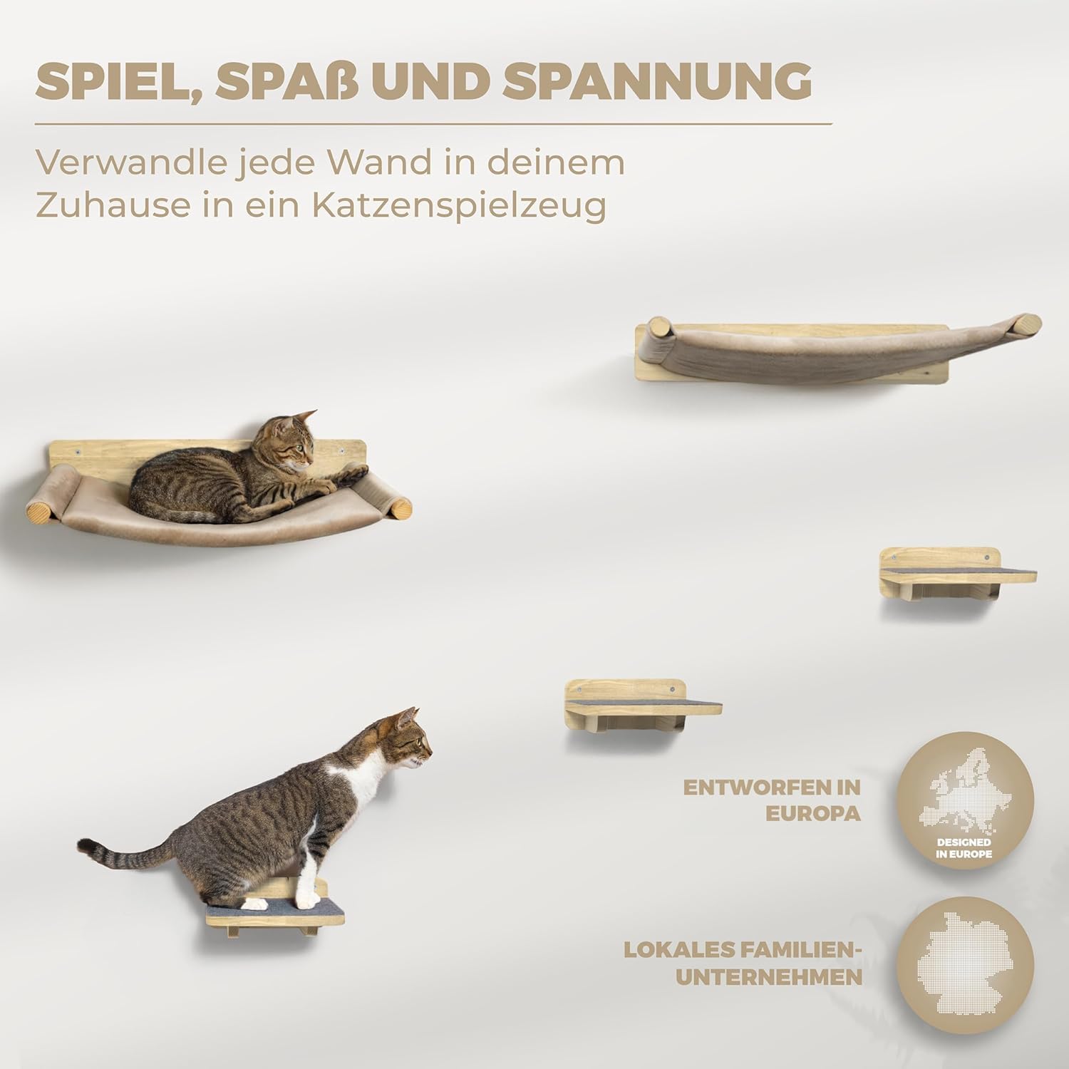 Thumbnail 4 de WOOWOOD® Kletterwand Katzen-Set „Naturhell“ (Wandkratzbaum mit Hängematte)