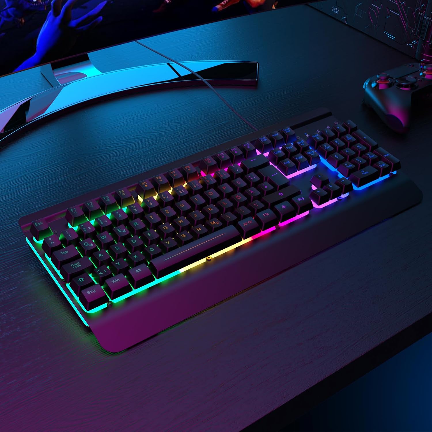 Thumbnail 6 de RisoPhy Gaming Tastatur, QWERTZ, Vollmetallgehäuse – beleuchtet, leise, mit Handballenauflage