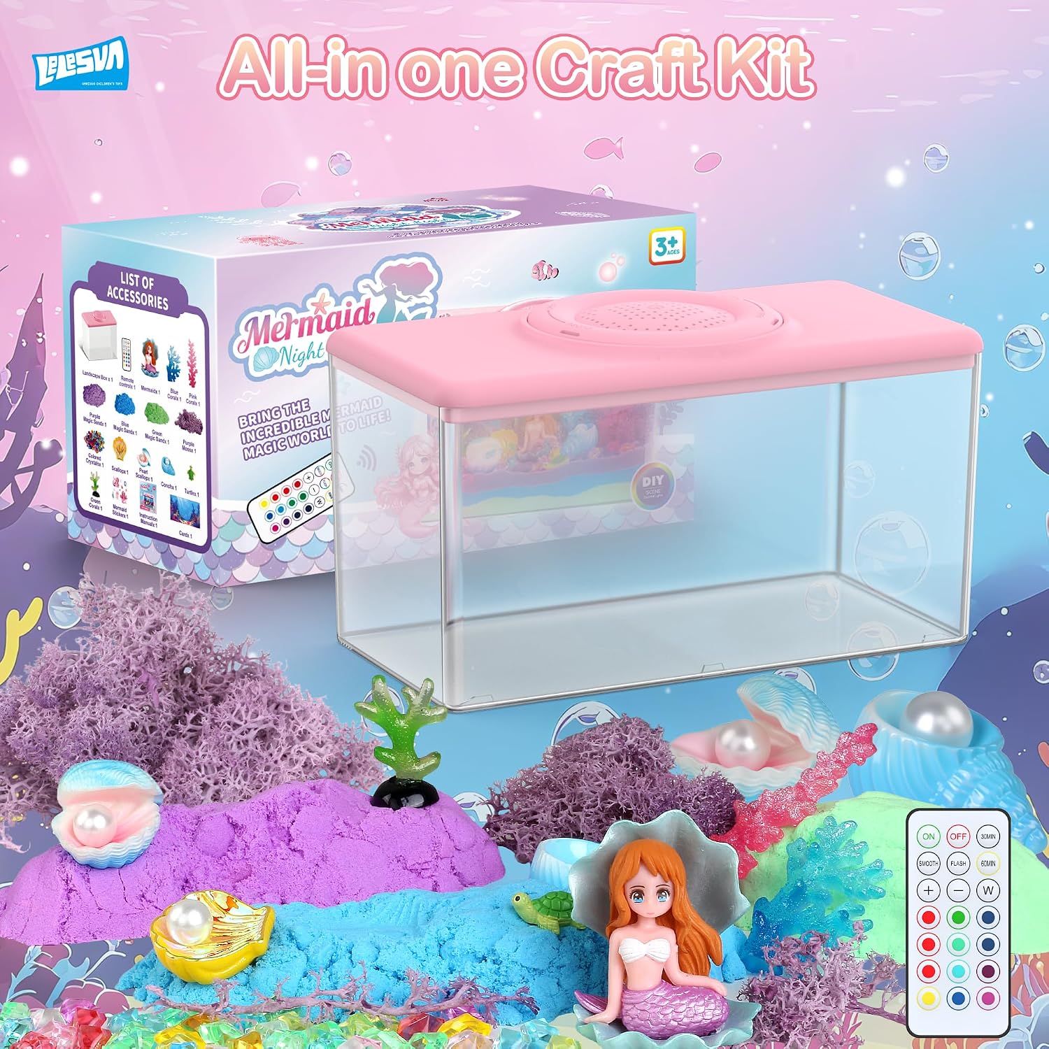 Detalle de Mermaid Terrarium Craft Kit for Kids: DIY Arts & Crafts with LED Night Light and Remote