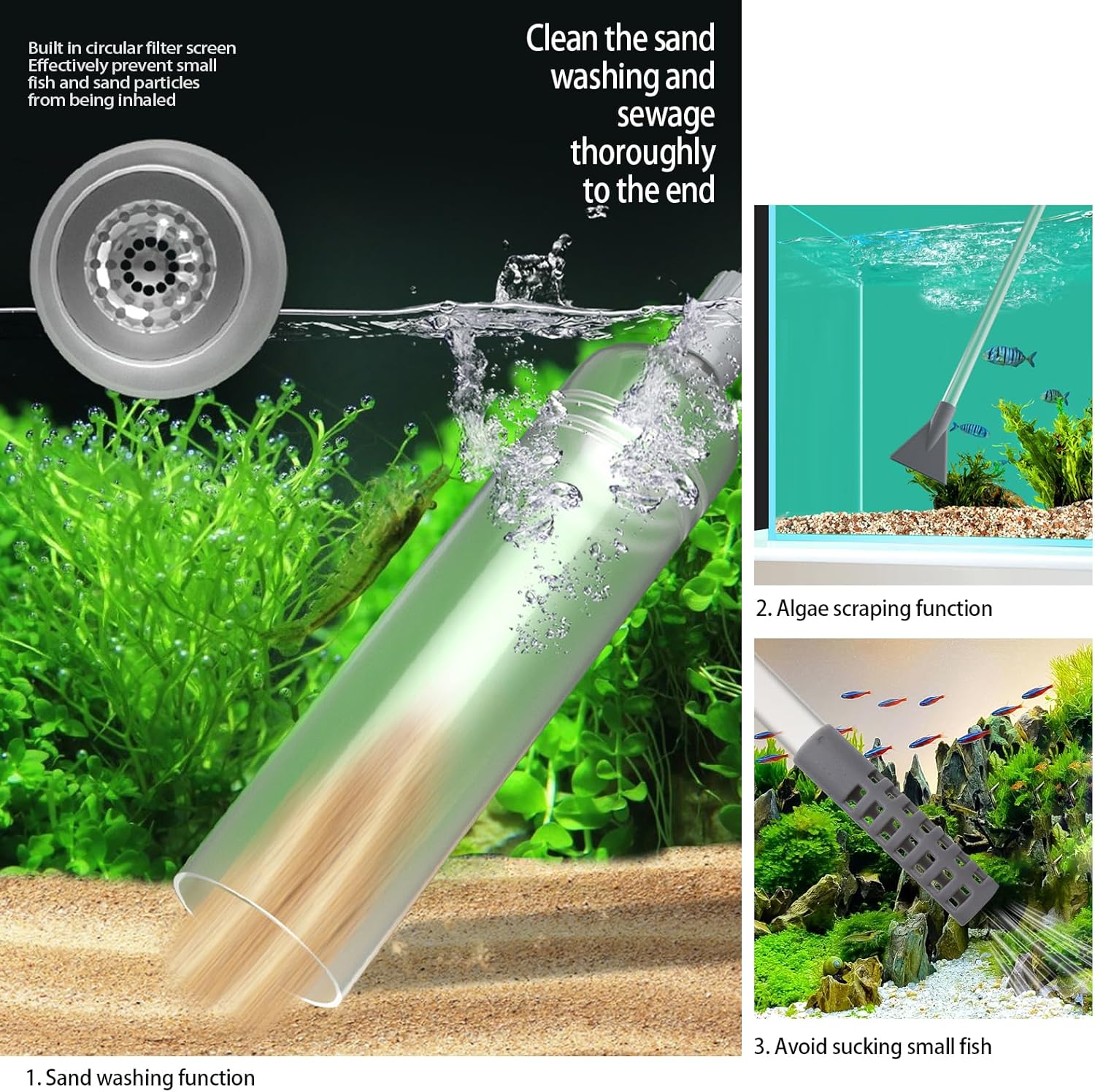 Detalle 1 de ZYQUES 3 in 1 Fish Tank Syphon Pump Kit (260 cm) with gravel cleaner, filter grid and air-pressing button