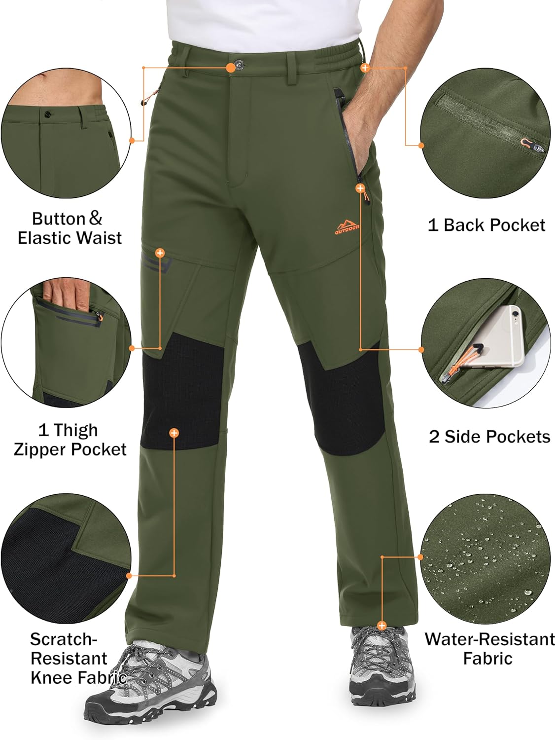 Thumbnail 2 de TACVASEN Men’s Waterproof Trousers (Zip Pockets, No Belt) for Hiking, Work & Outdoor Use