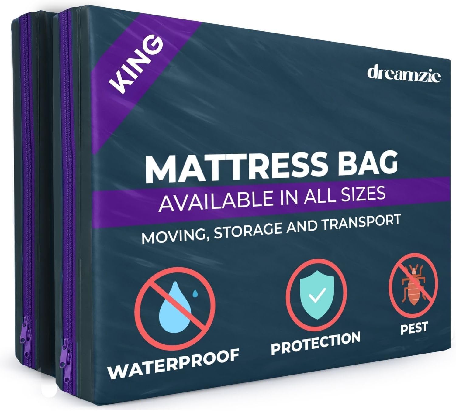 Detalle de Dreamzie King Size Mattress Cover for Moving: Opaque, Tear‑Resistant & Zip‑Secured (Pack of 2)