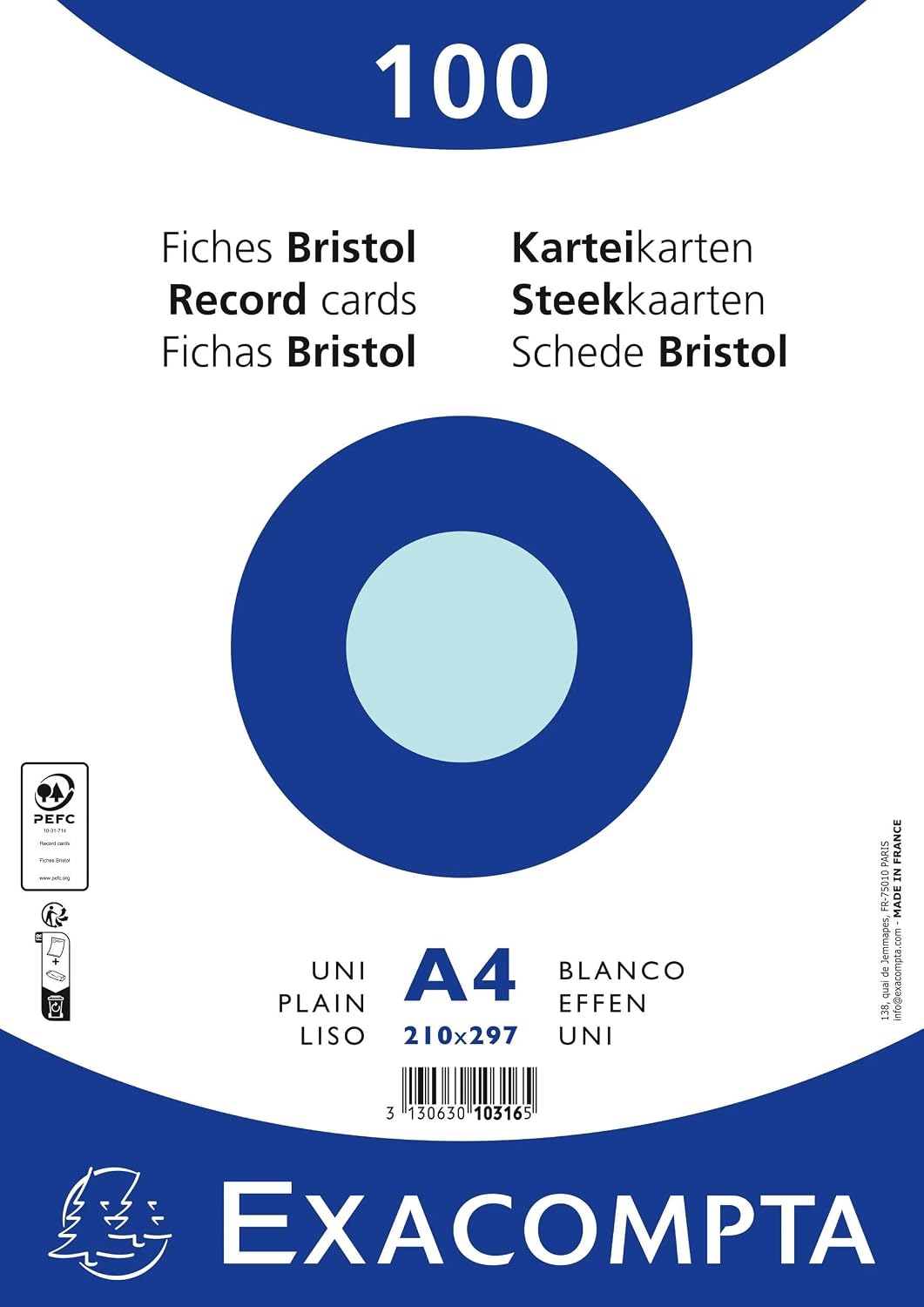 Detalle 2 de Exacompta 10316E – Fiches Bristol azur 210 x 297 mm, paquet de 100, uni et non perforées
