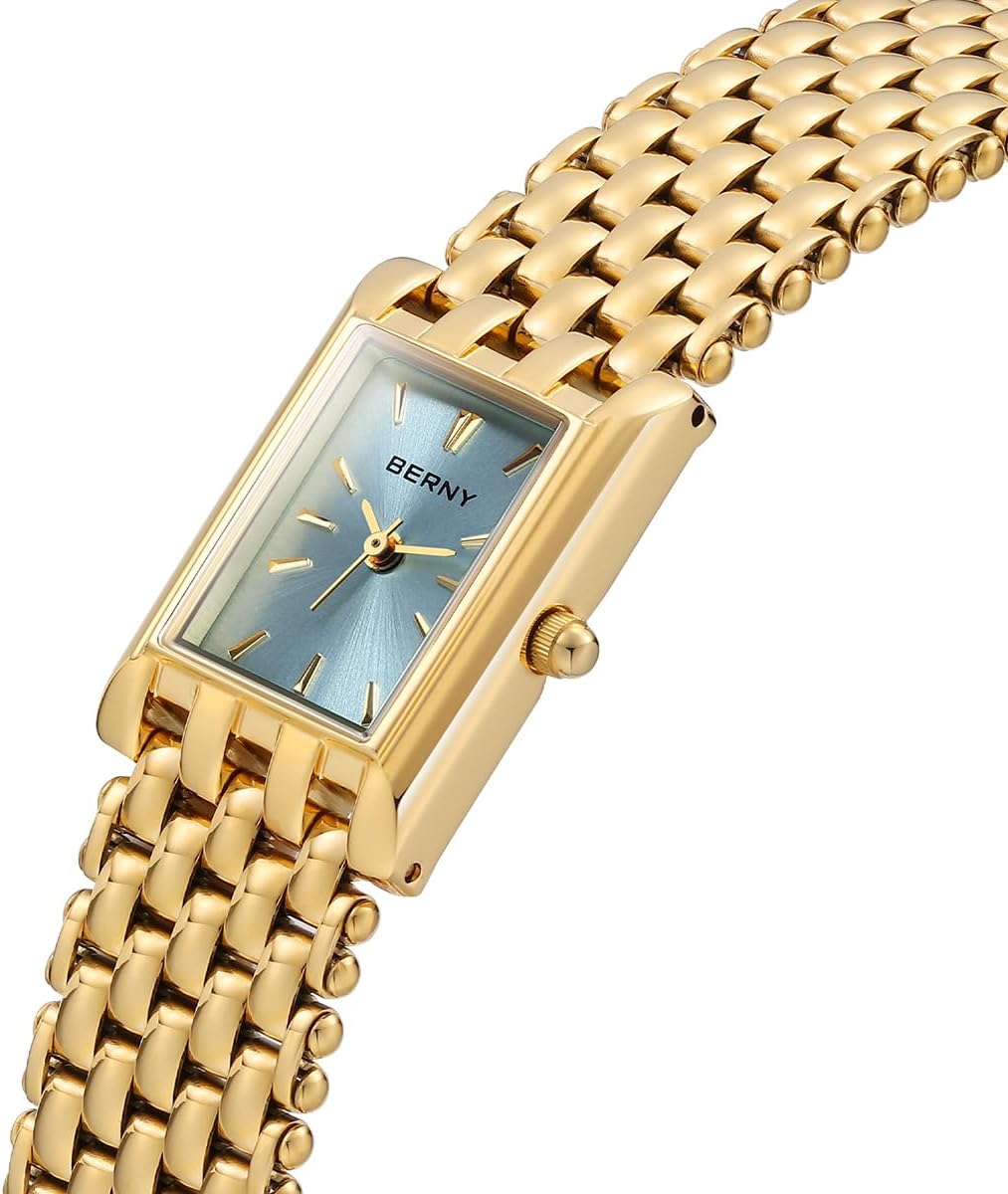 Detalle 2 de BERNY Gold Uhr für Damen – Rechteckiges Design, Quarz, 3ATM Wasserfest