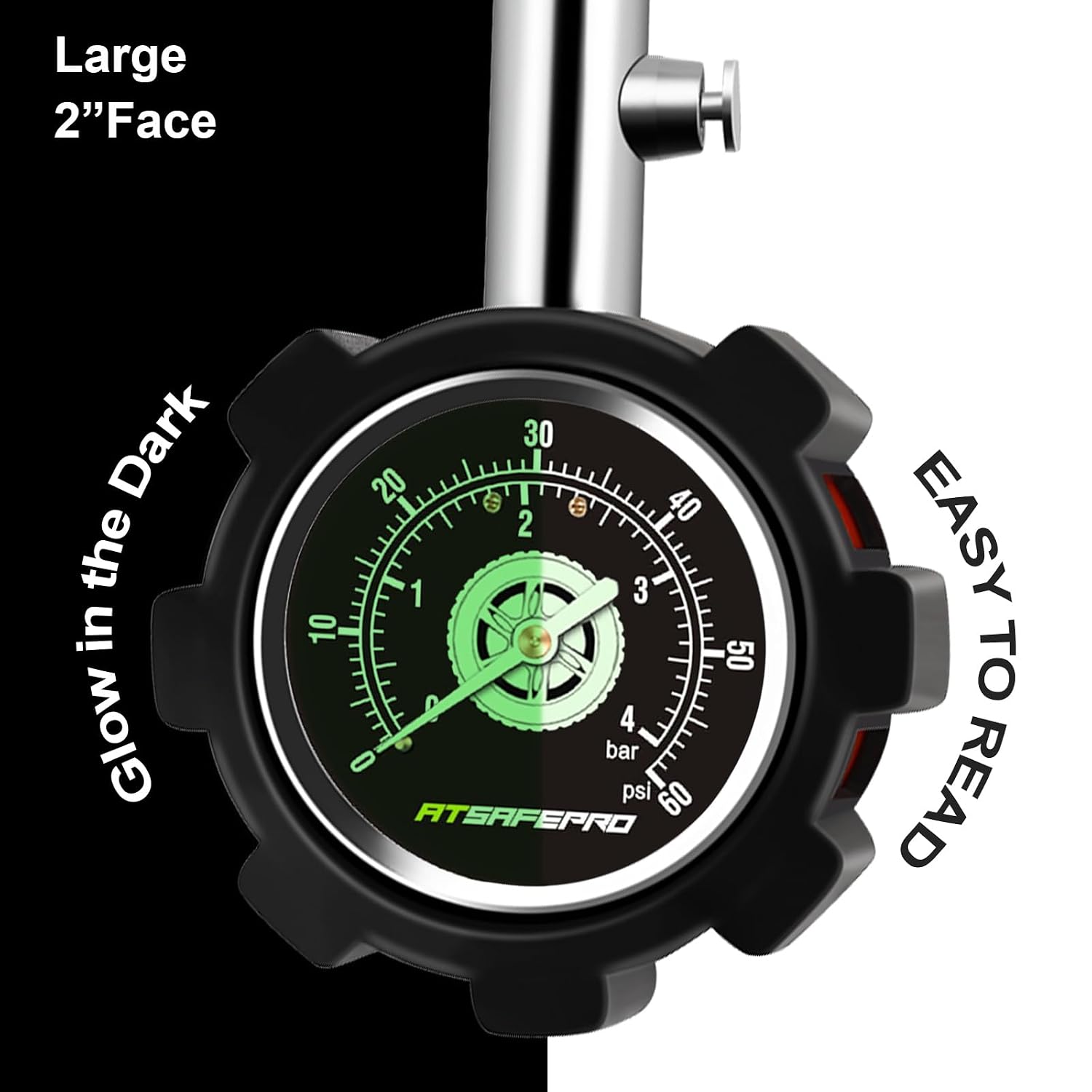 Detalle de ATsafepro Tyre Pressure Gauge UK 4 bar / 60 psi with Glow Dial – Durable Mechanical Gauge for Cars, Trucks and Motorcycles