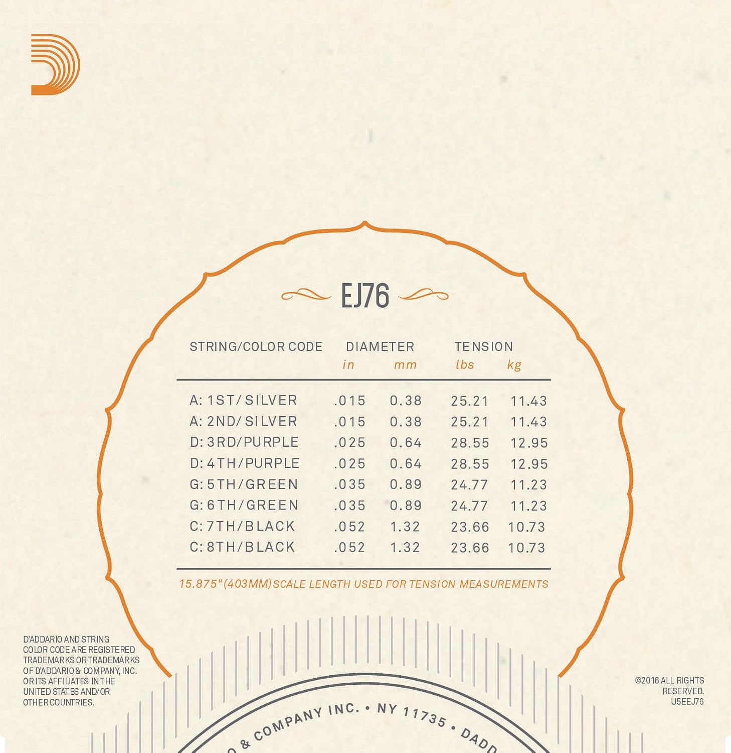 Detalle de D'Addario EJ76 strängar för mandola, fosforbrons, medium 15–52