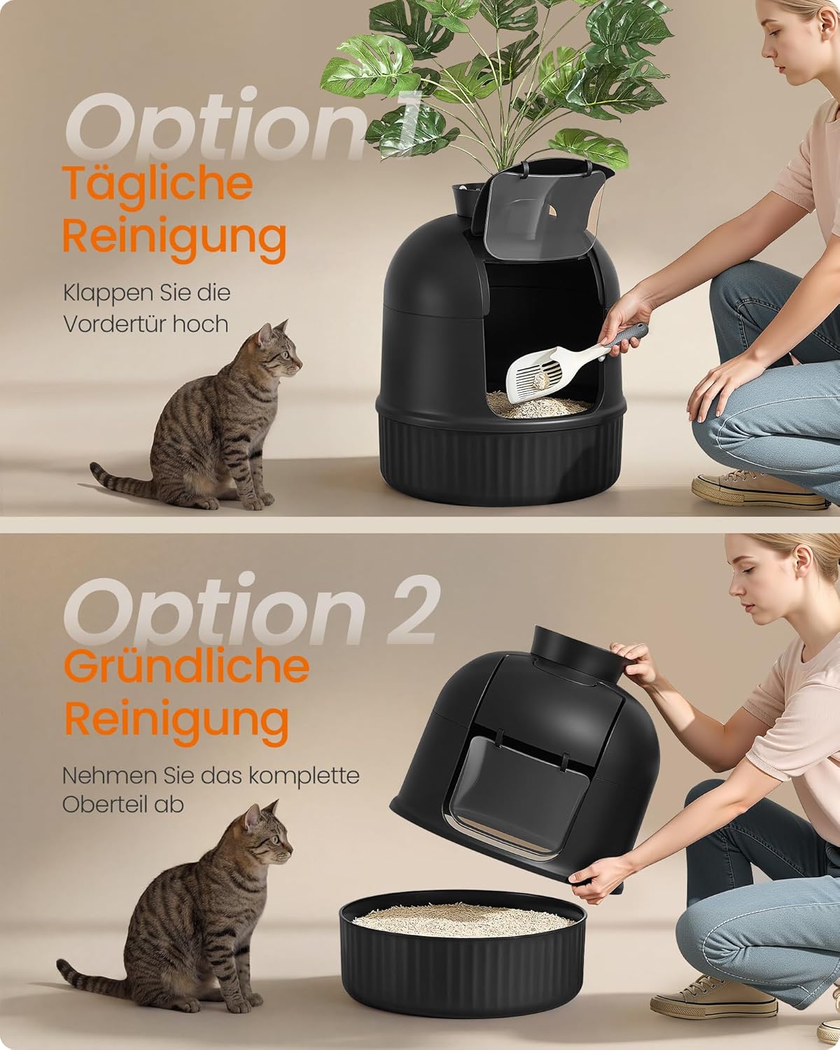 Detalle 2 de Feandrea Katzenklo Blumentopf – versteckte Katzentoilette mit Pflanzendekor, Tür und Geruchskontrolle