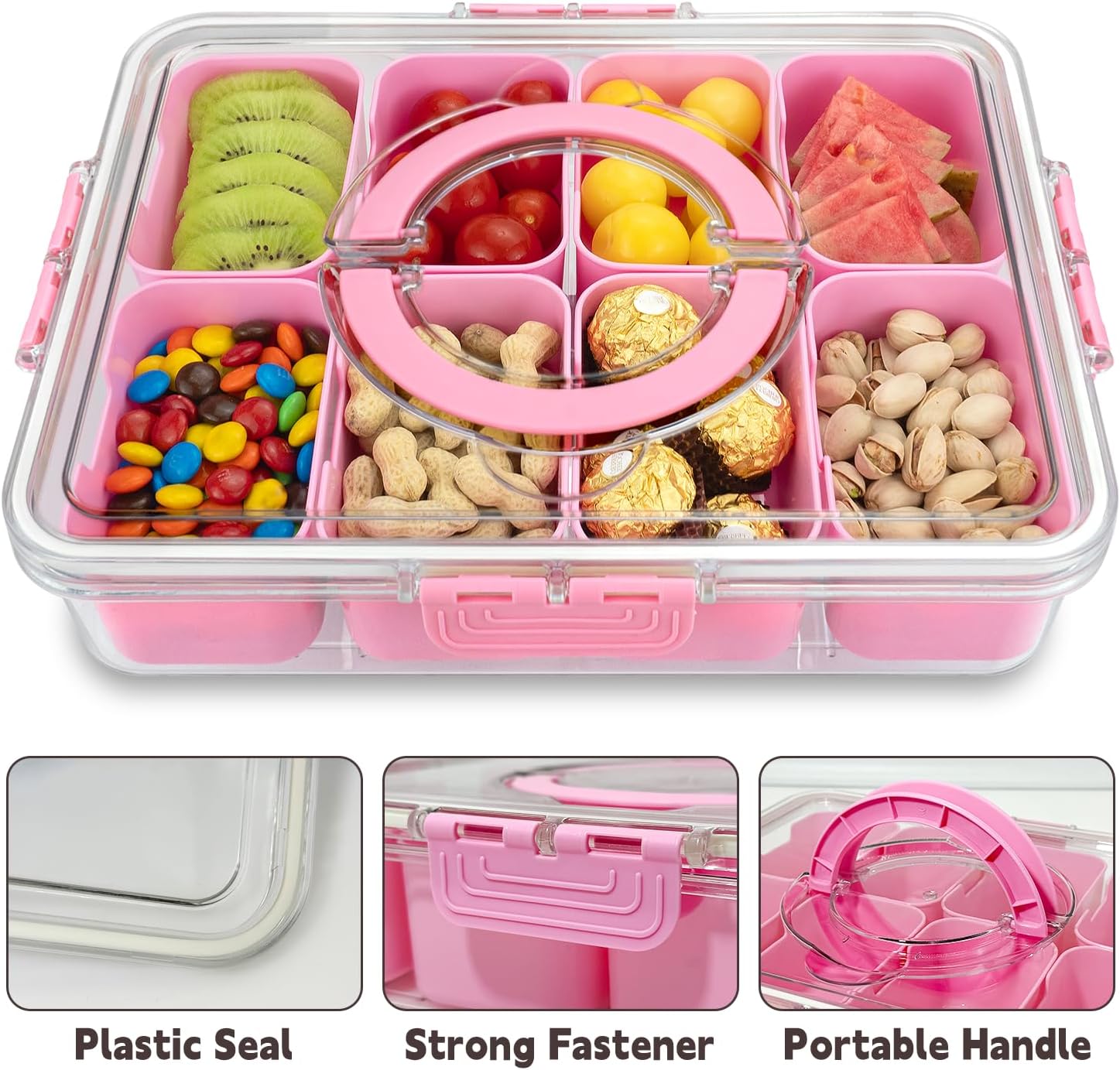Detalle de HRXFOZ Divided Serving Tray with Lid and Handle (8 Compartments) Snack Box
