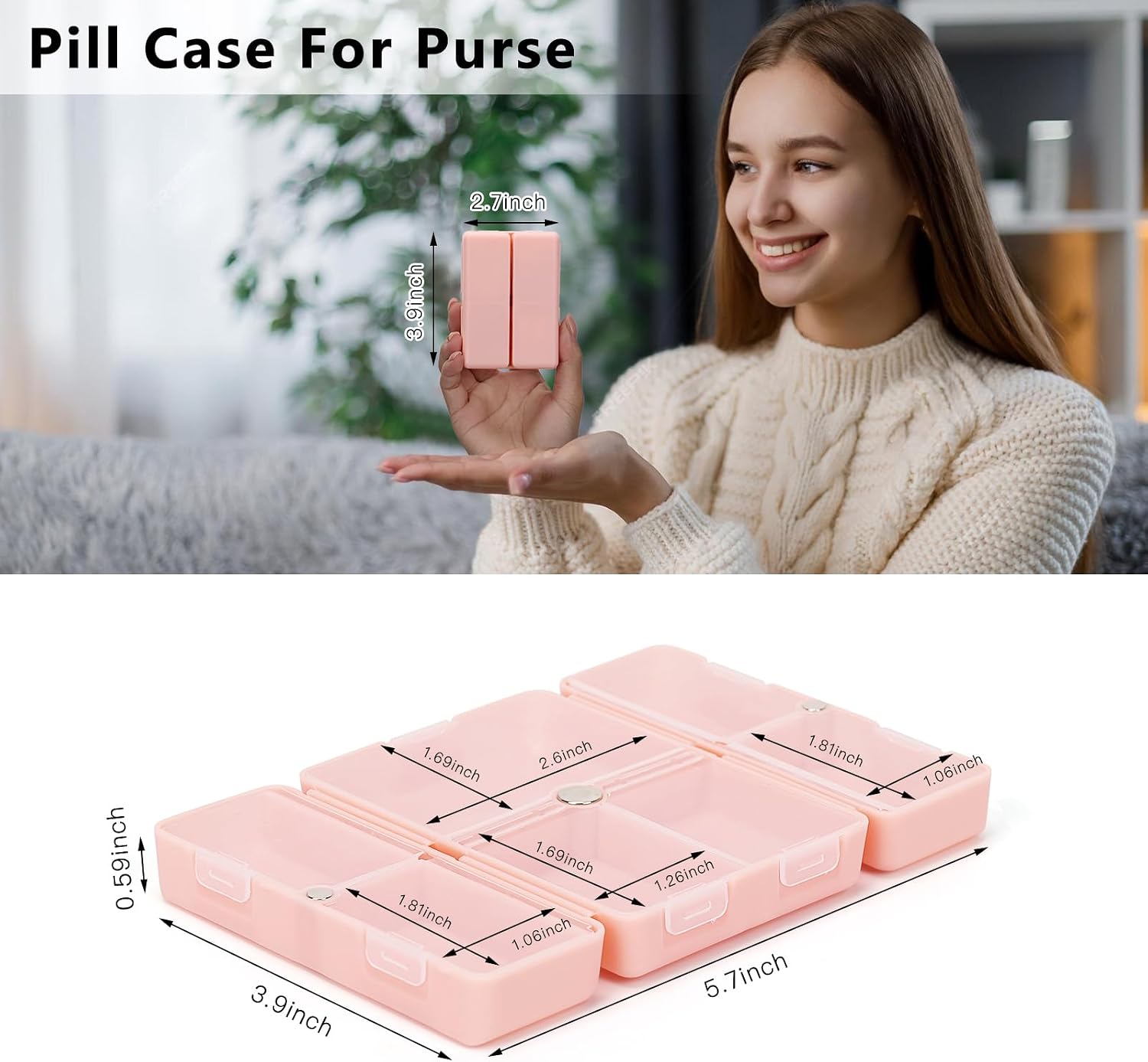 Detalle de FYY Daily Pill Organizer: 7-Compartment Foldable Pill Case for Travel