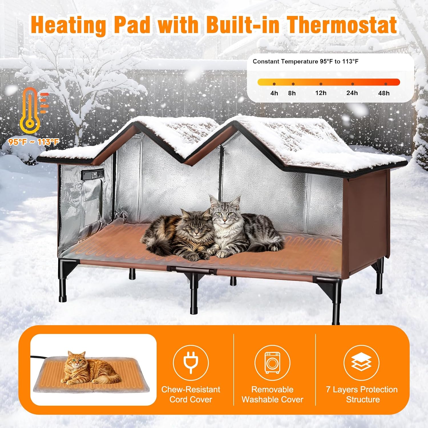 Detalle de HXPLN HX750B Heated Outdoor Cat House, Insulated with Full-Size Heating Pad