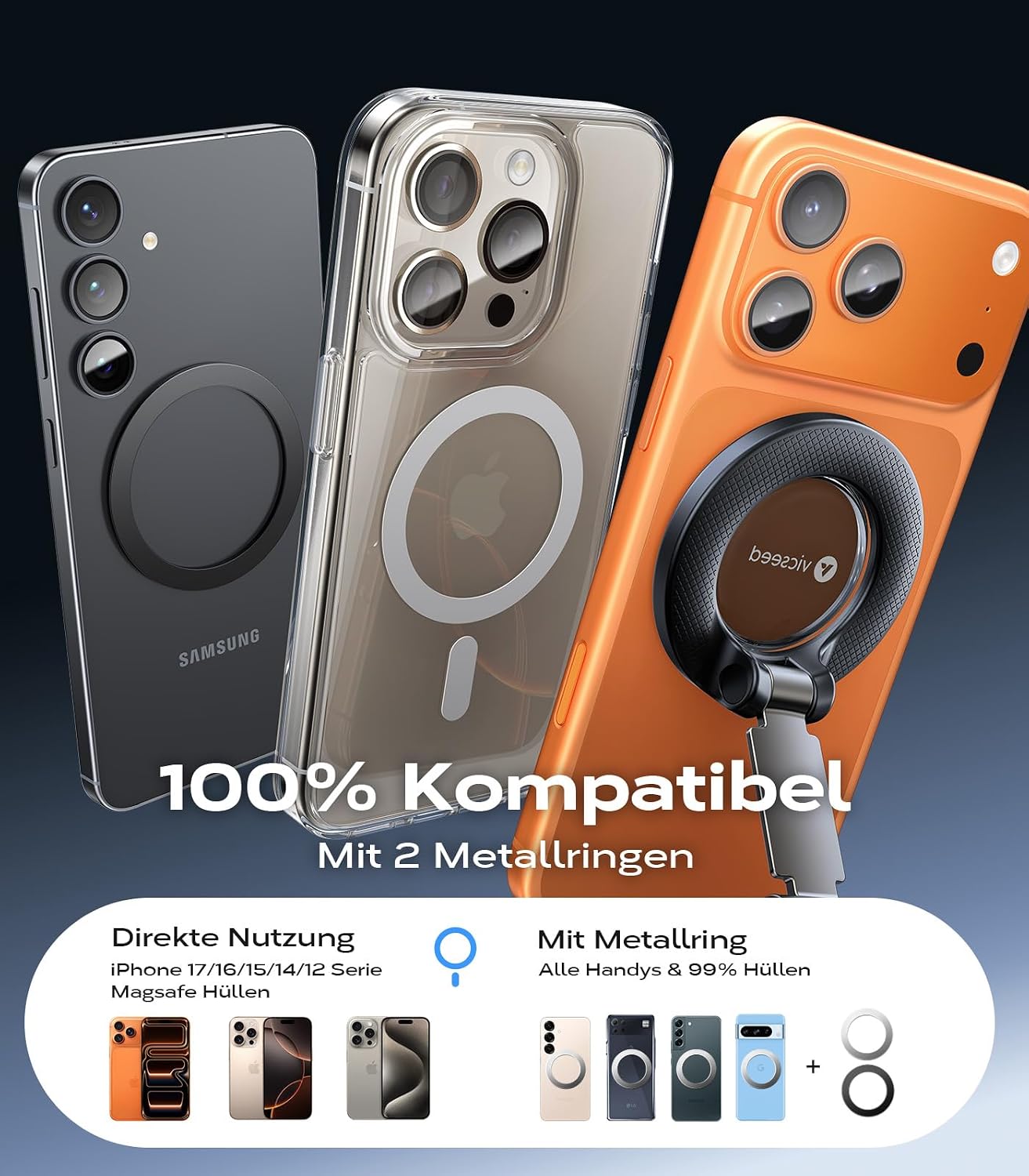 Detalle 2 de VICSEED 2025 MagSafe Auto-Halterung mit Vakuumsaugnapf und N55 Magneten – 360° Drehung