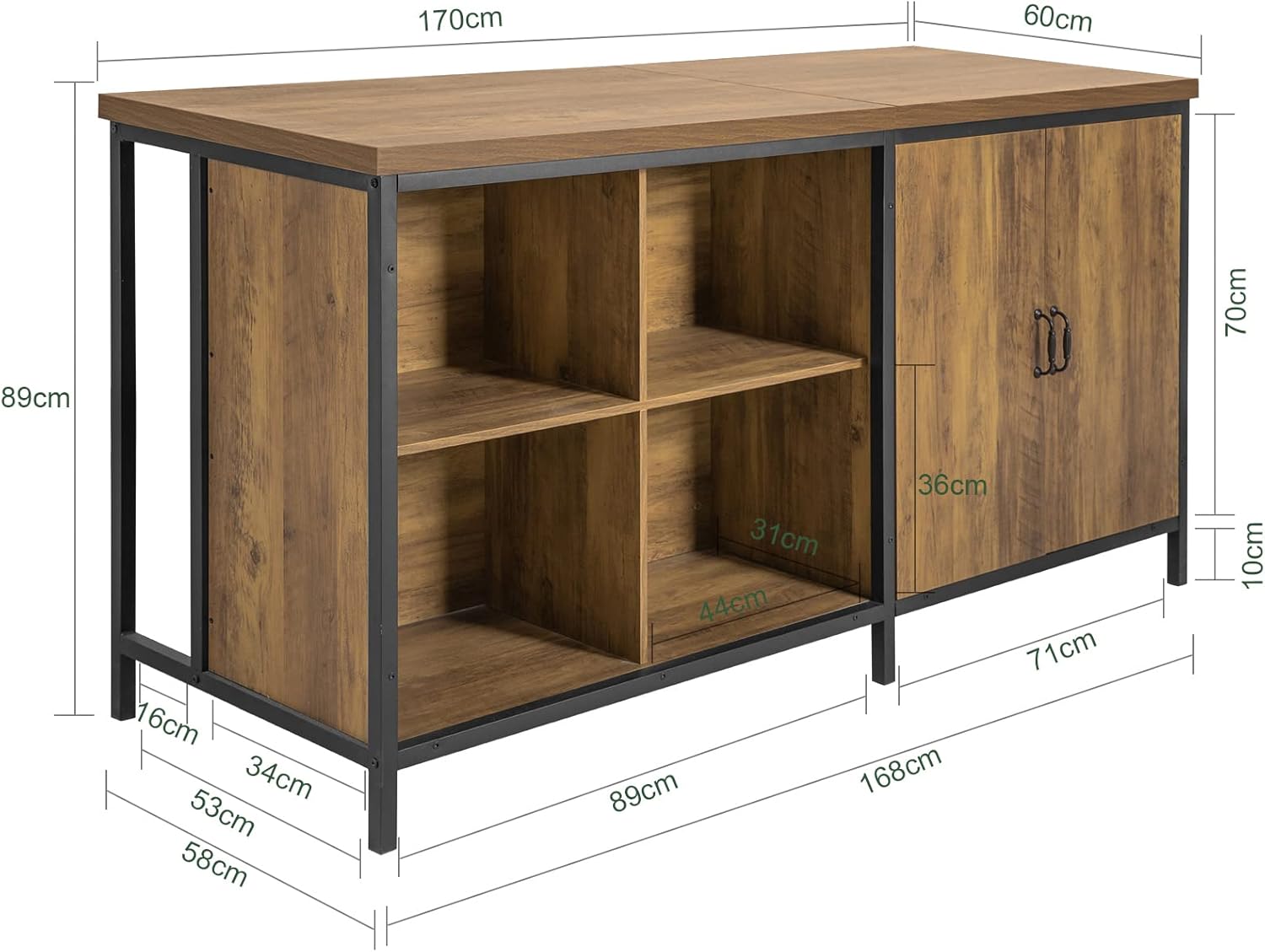 Detalle de SoBuy Îlot de Cuisine KNL01-F — Buffet avec plan de travail 170 cm et rangement polyvalent