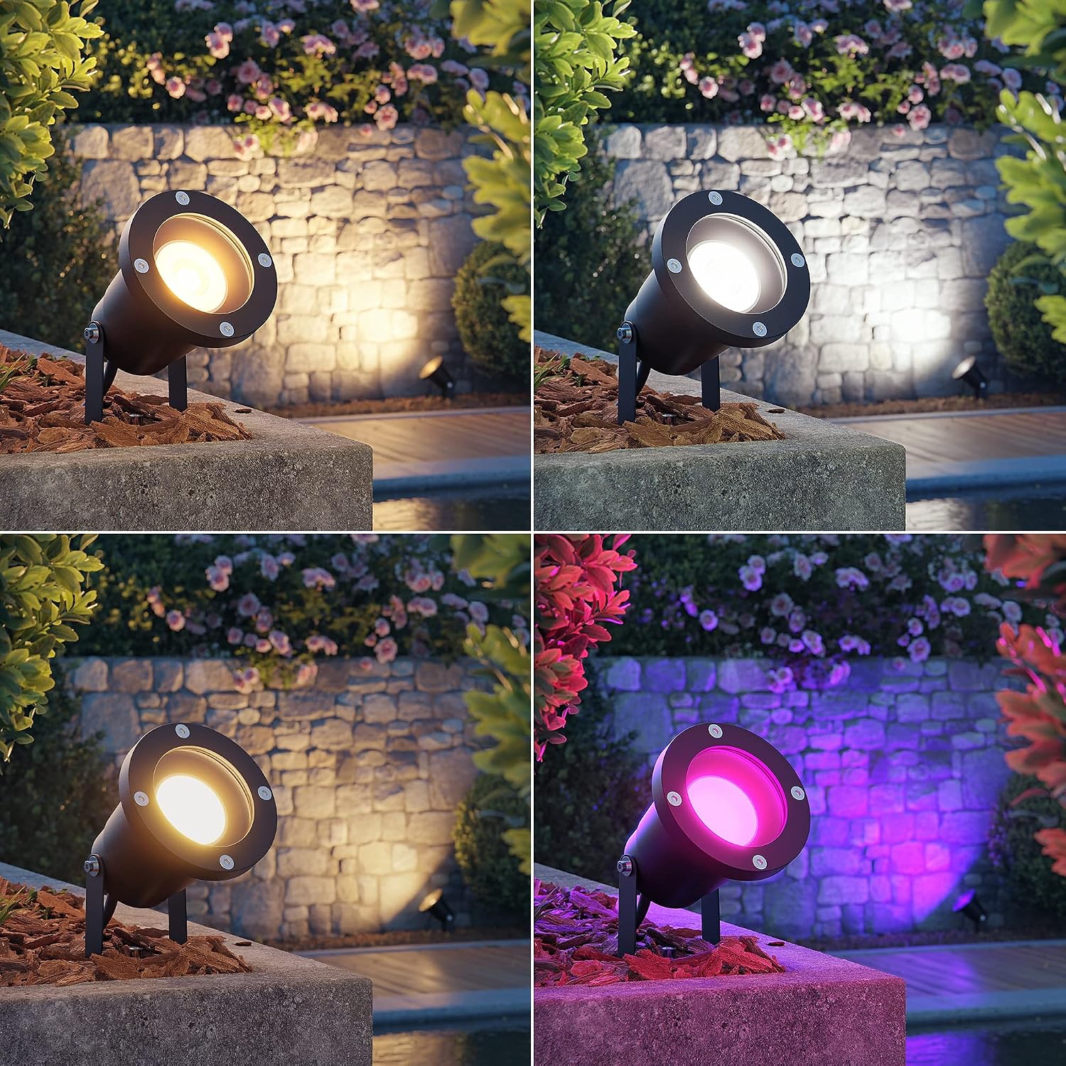 Detalle de Ledscom.de 3x Faretto da Giardino DUK per Esterni IP65 - Spina Schuko, Nero, GU10