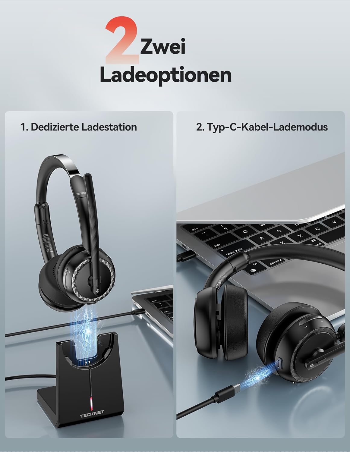 Detalle 2 de TECKNET V5.3 Bluetooth Headset 55 Std. Akku 📞