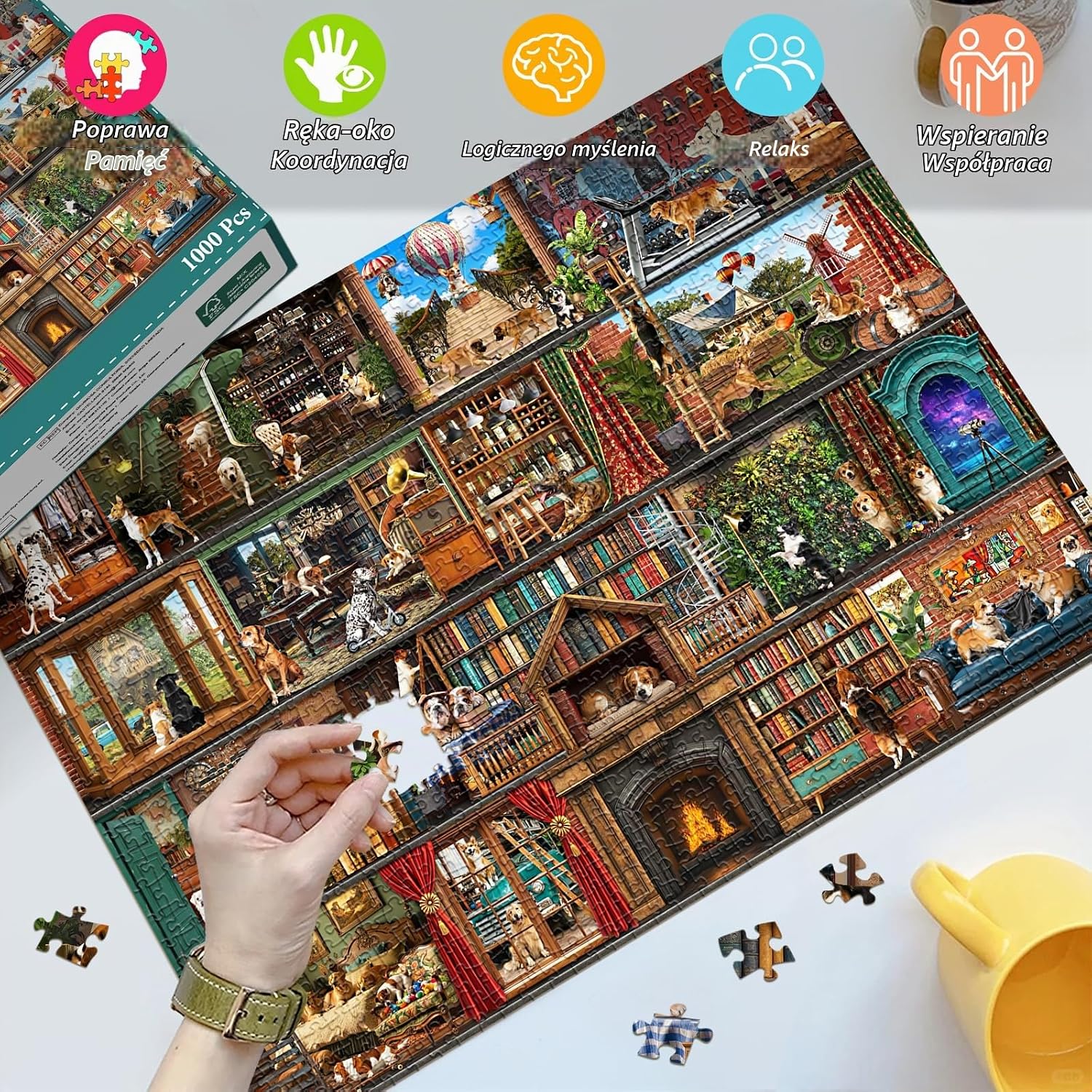 Thumbnail 4 de HUADADA puzzle 1000 elementów dla dorosłych – motyw psów, format 70 × 50 cm