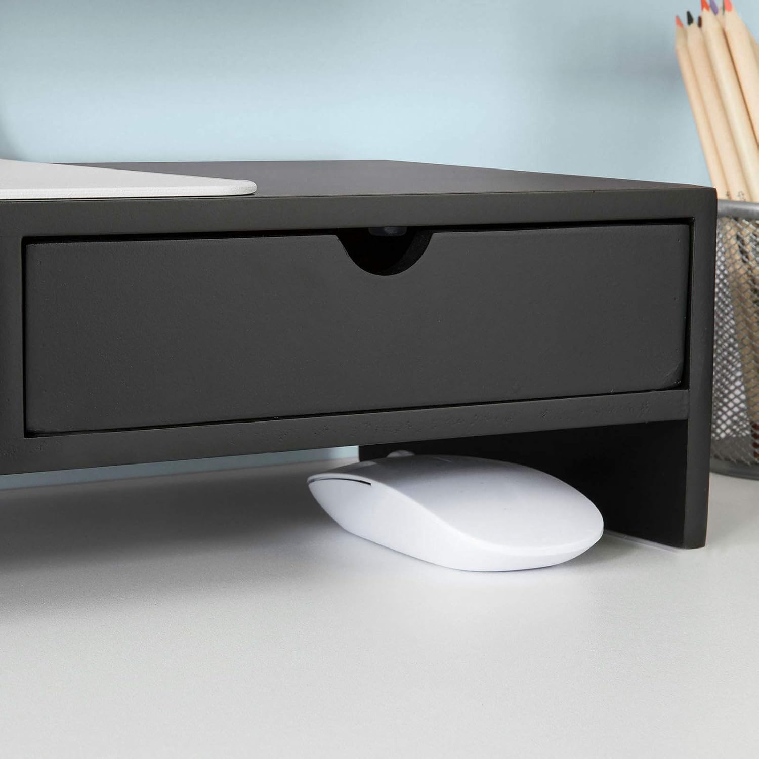 Thumbnail 4 de SoBuy BBF02-SCH Monitor Stand with Drawers for Dual Screens, Black MDF