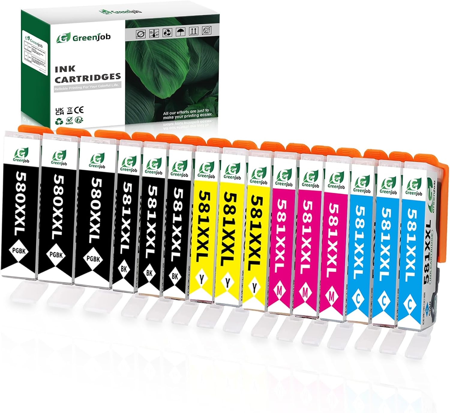 Detalle de Greenjob 580XXL/581XXL Tintenpatronen Multipack für Canon – kompatibel mit Pixma TS/TR-Serie (15er-Pack)