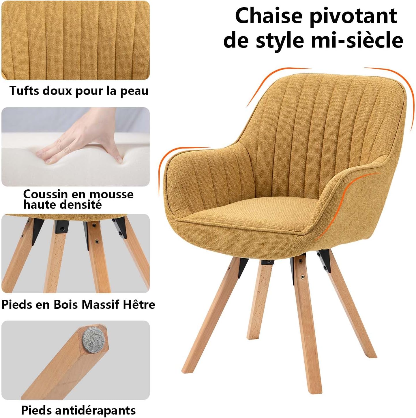 Detalle de MEUBLE COSY sedia girevole 360° imbottita con braccioli e schienale per pranzo, ufficio e toeletta