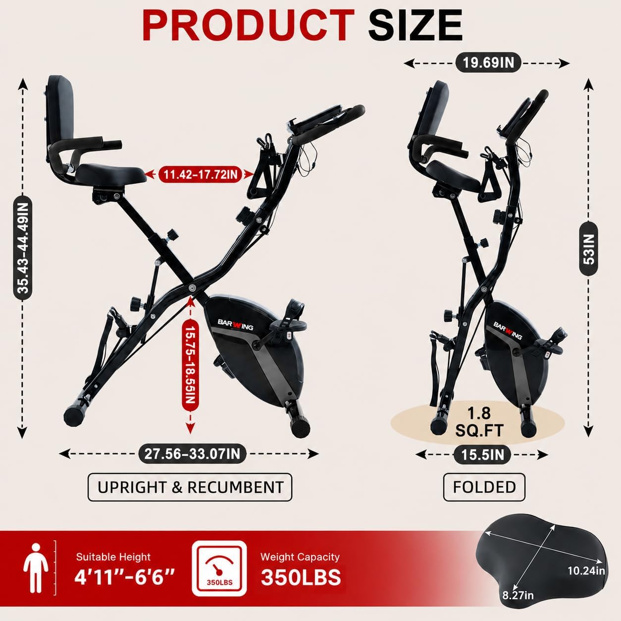 Thumbnail 6 de BARWING Stationary Exercise Bike 350 lb