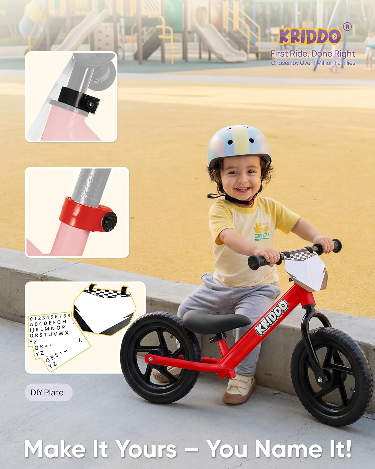 Thumbnail 3 de KRIDDO 12-inch Balance Bike for Kids (Ages 18 Months–5 Years) with Customizable Plate & Stickers, Red