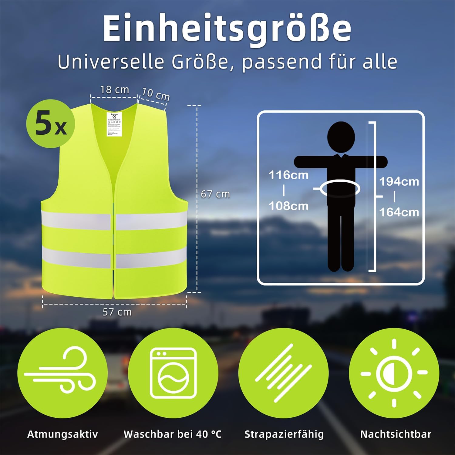 Thumbnail 2 de Brovamo Warnweste 5er-Set 1 Größe