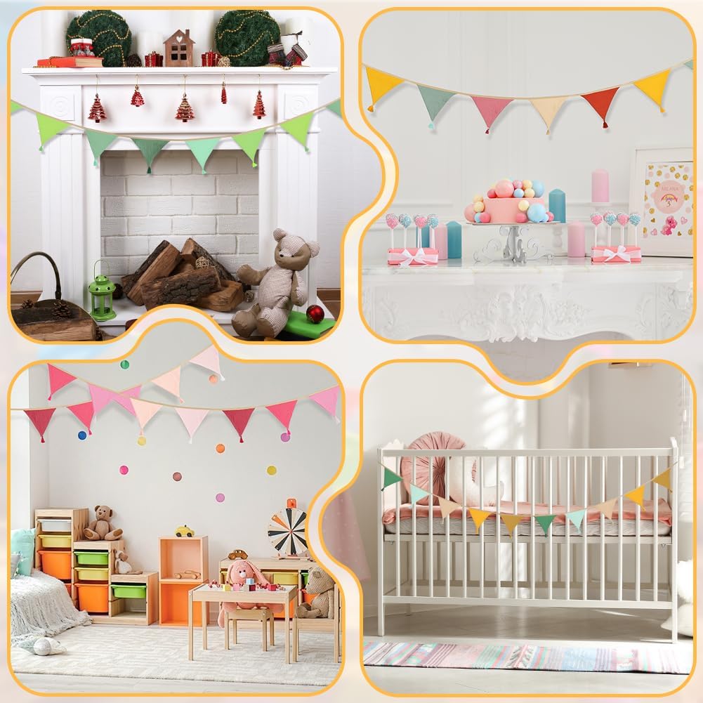 Thumbnail 6 de Alaoo Fabric Triangle Bunting Banner (double-sided cotton, tassels) for birthdays, weddings & baby showers