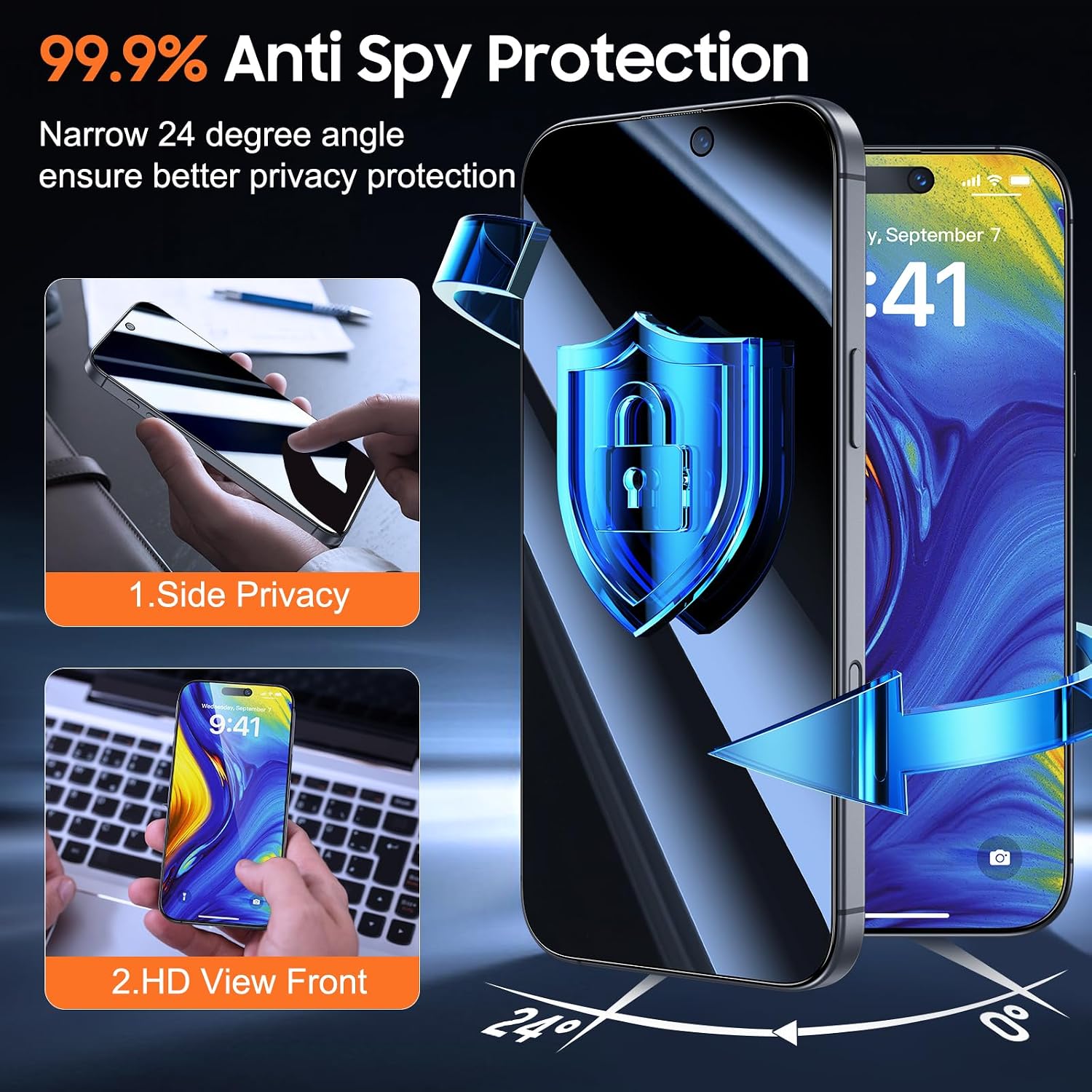 Detalle 2 de UniqueMe iPhone 16 Pro Max privacy screen protector 6.9"