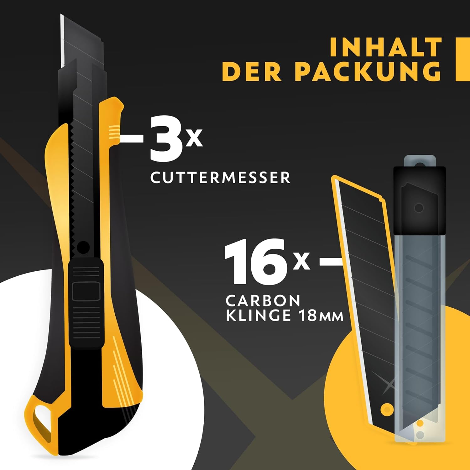 Thumbnail 1 de FixedNow 3 x Cuttermesser Set 18 mm – extra scharf inkl. 16 Ersatzklingen aus japanischem Karbonstahl