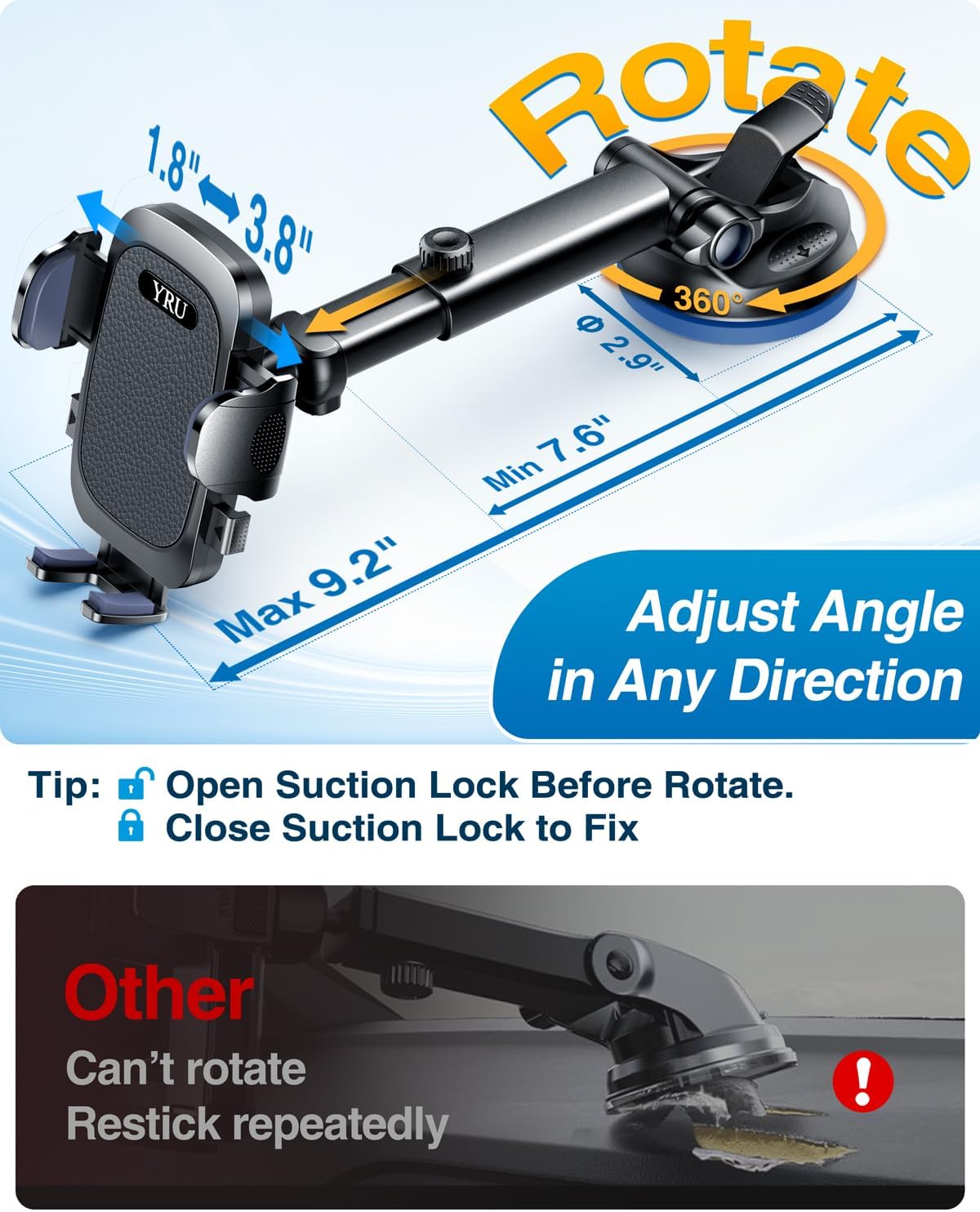 Thumbnail 3 de YRU 360° Rotatable Car Phone Holder