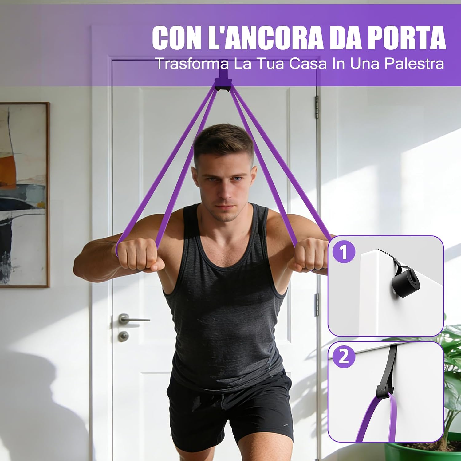 Detalle de Fokky Elastici Fitness 5 Livelli di Resistenza con Ancoraggio per Porta – Set completo per allenamento total body