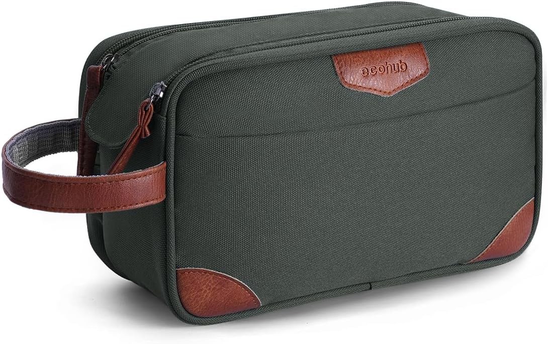Detalle de ECOHUB Men’s Water-Resistant Toiletry Bag with Wet Pocket (Recycled Dopp Kit) – Green