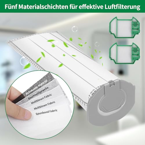 Detalle 2 de Awinker 12 Stück Staubsaugerbeutel und 2 Filter für Vorwerk Kobold VK7 FP7 – Premium Filtertüten & Akku-Beutel