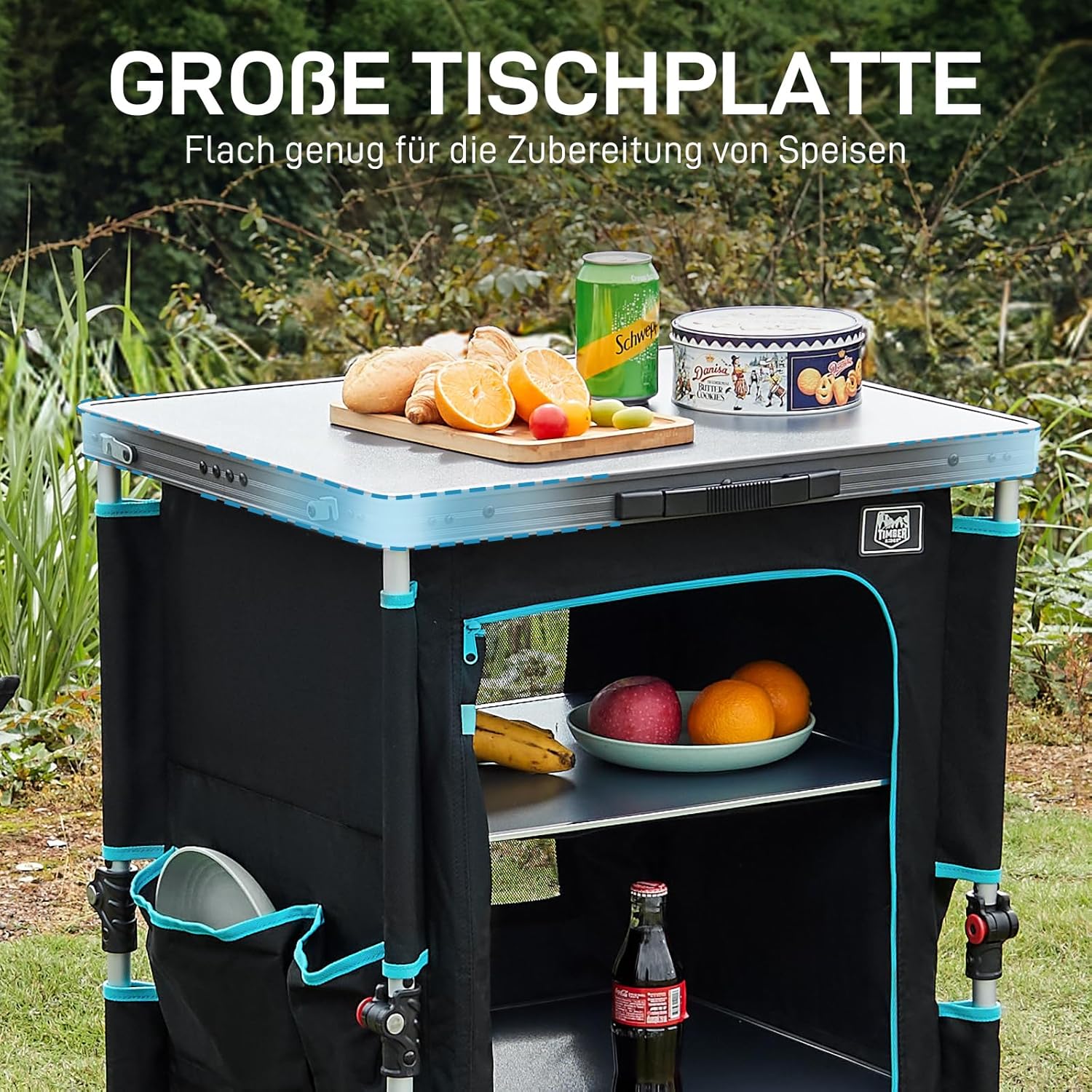 Detalle de TIMBER RIDGE faltbarer Campingschrank für Campingküche, klappbar inkl. Tragetasche