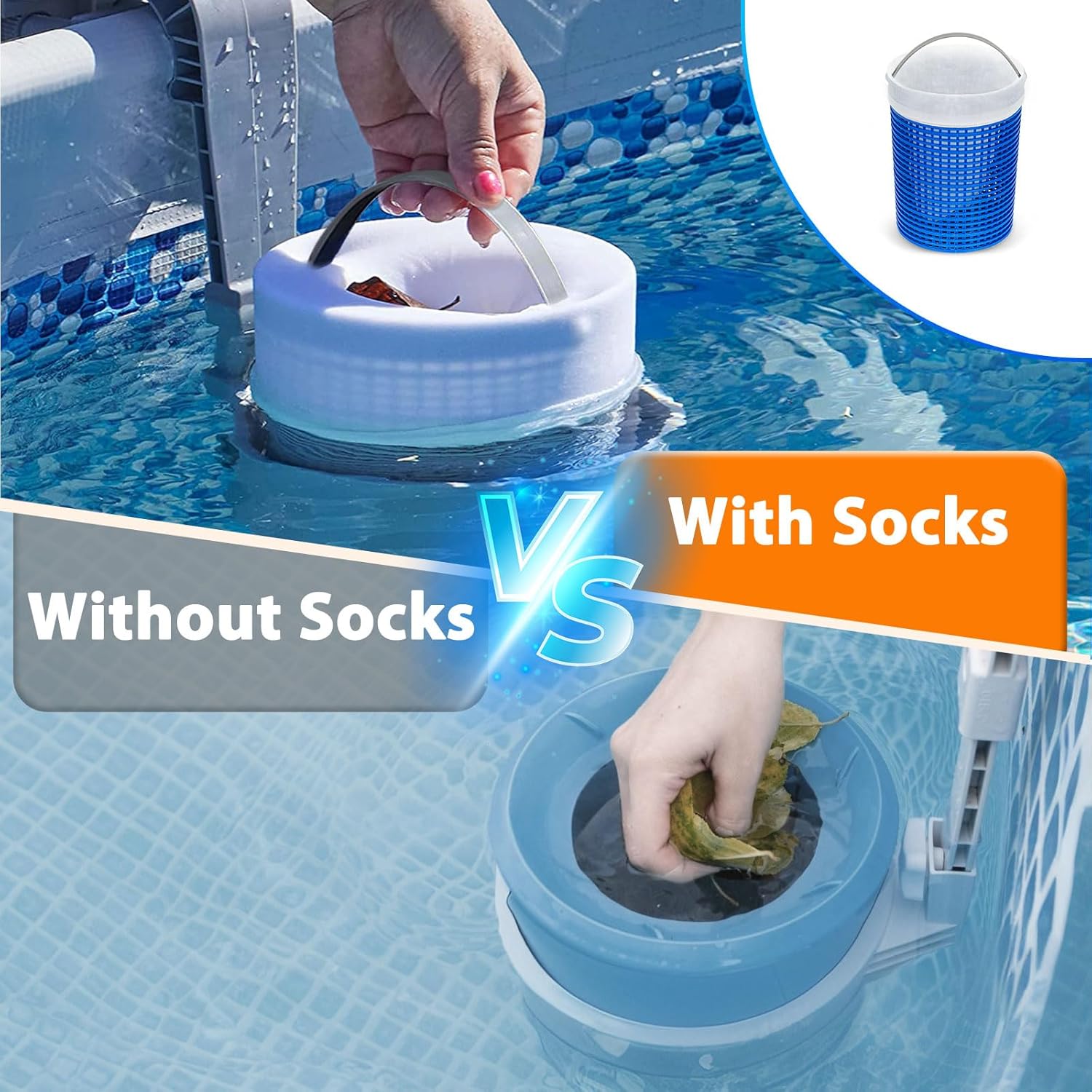 Thumbnail 5 de ROMIVO Pool Skimmer für Aufstellpool mit 10 Skimmer Socken – schwimmender Oberflächenskimmer für Laub & Unrat