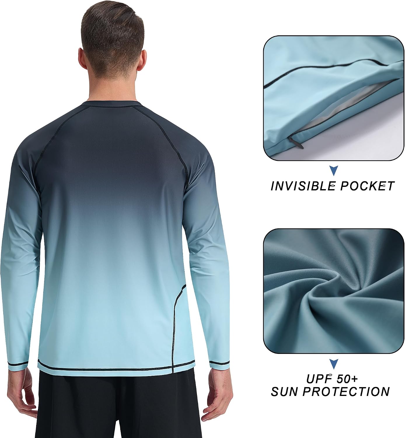 Detalle de KPSUN Men's UPF 50+ Rash Guard Swim Shirt, Lightweight 4-Way Stretch