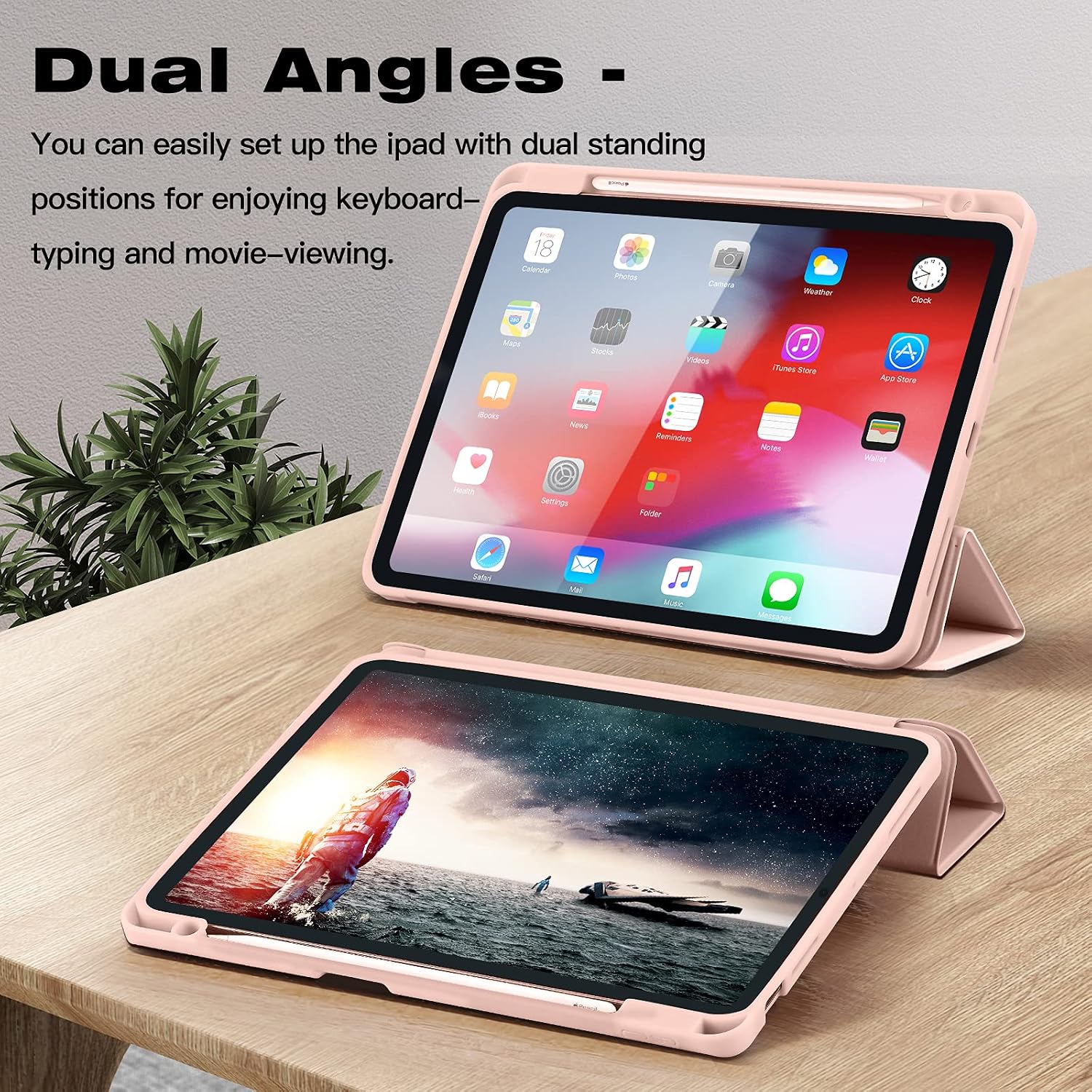 Detalle de Hülle für iPad Air 11 Zoll M4/M3/M2 – Roségold mit Stifthalter, Magnet-Trifold und Aufladefunktion