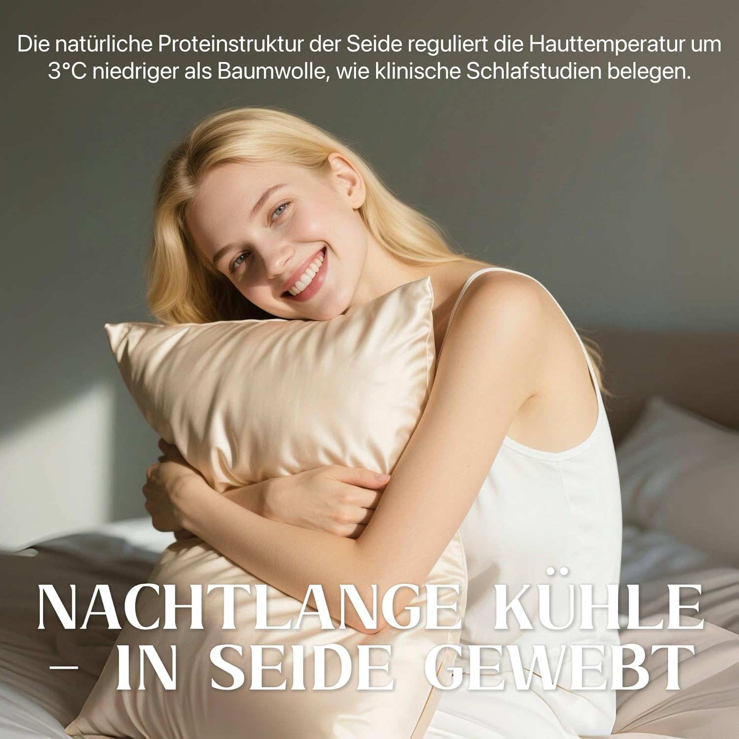 Detalle 1 de SeidenKissenbezug 80x80 Ravmix aus Maulbeerseide – 1 Kissenbezug mit verstecktem Reißverschluss, Beige