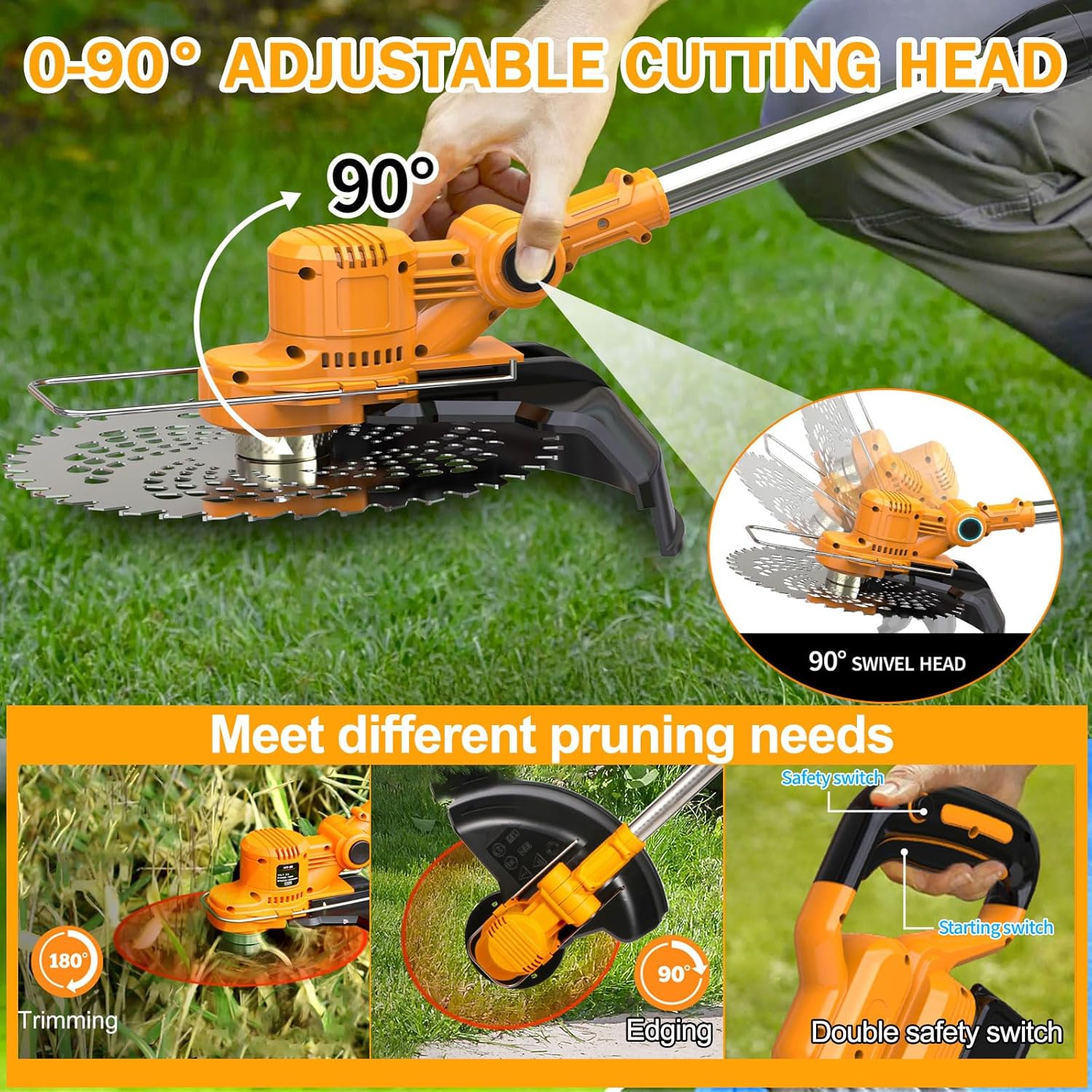 Thumbnail 4 de Decespugliatore a batteria 21V 4-in-1 con 2 Batterie 4,0Ah e Testa Girevole 90° – Orange