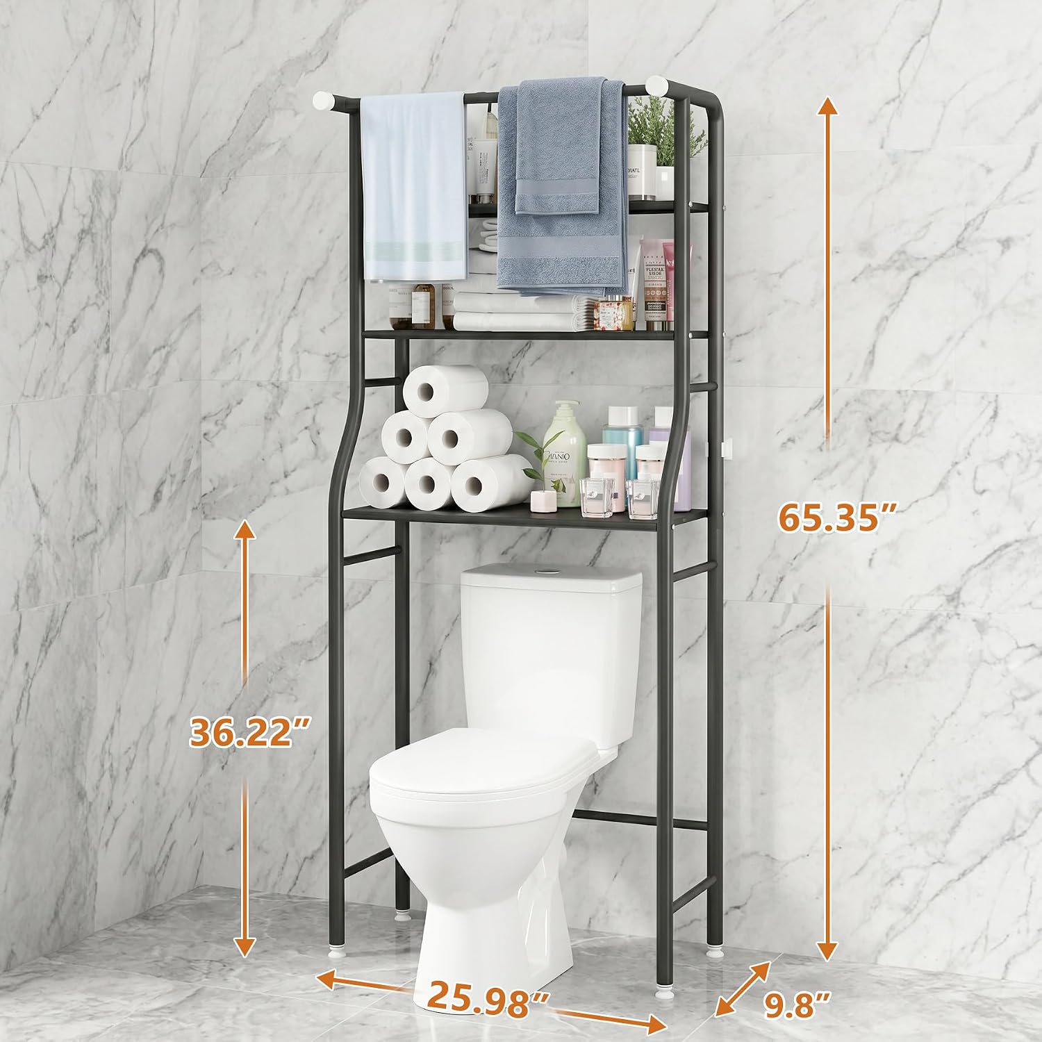 Detalle 2 de UDEAR UDS3 Over-the-Toilet Storage Rack, 3 Shelves, Black Steel