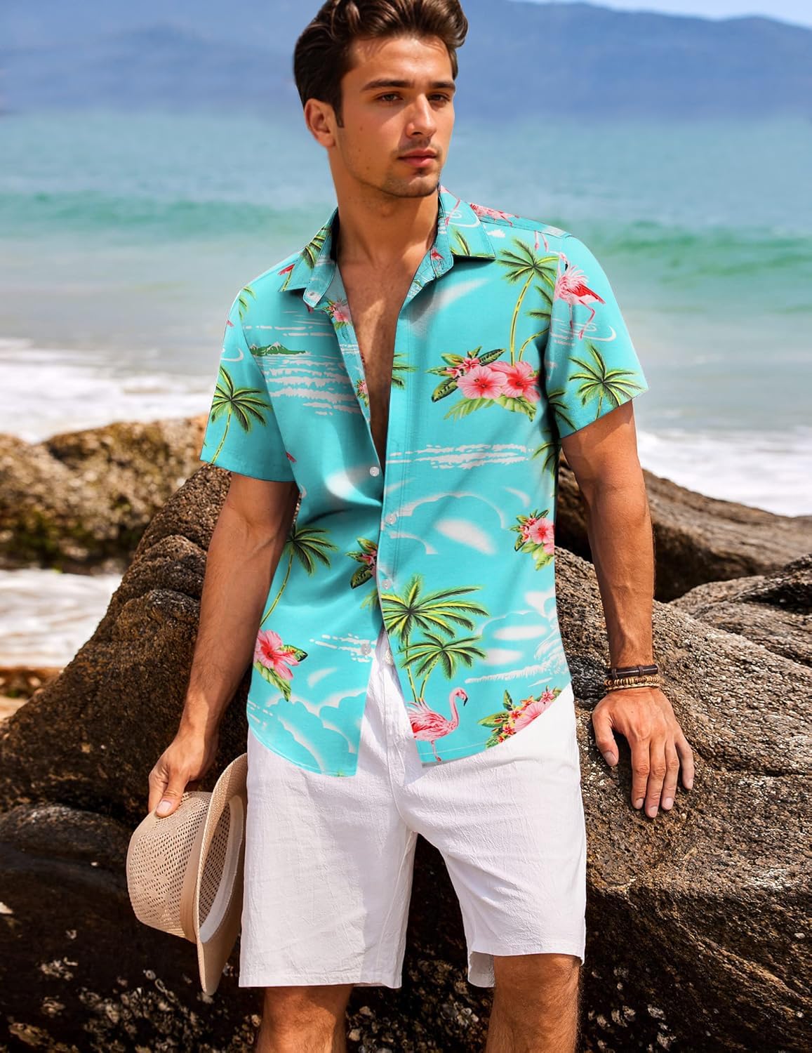 Detalle de Gavliuu Hawaiihemd Männer Blumen – Freizeit Strandlook mit Brusttasche, Regular Fit